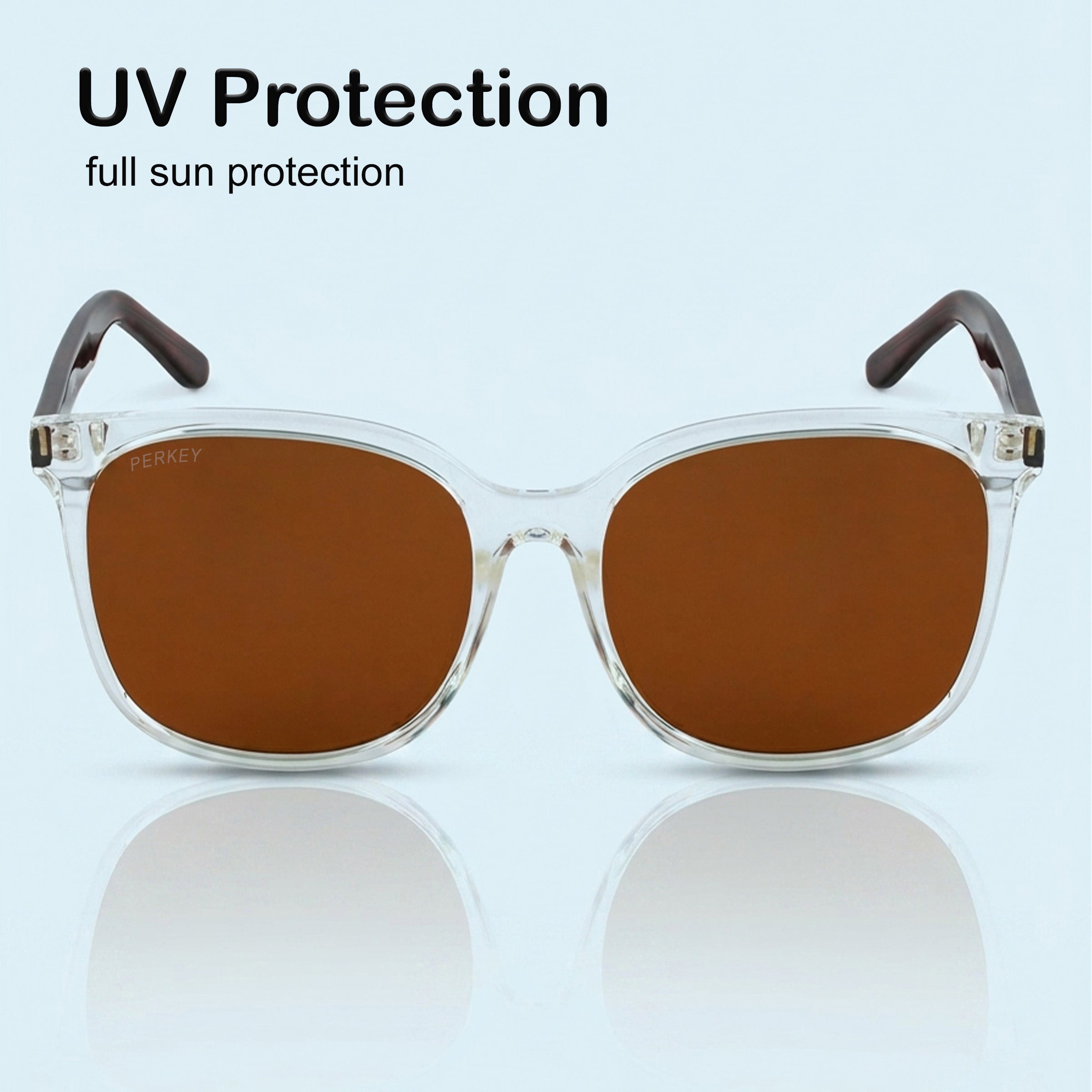 PERKEY Square Brown UV Protected Polarized Sunglasses Men Women - PRKY008-C2