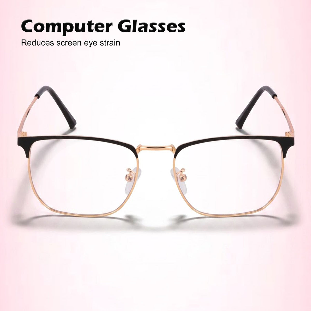 Royal Son Full Rim Black Gold Anti glare Blue Cut Spectacles Frames Men Women - SF0086-C4