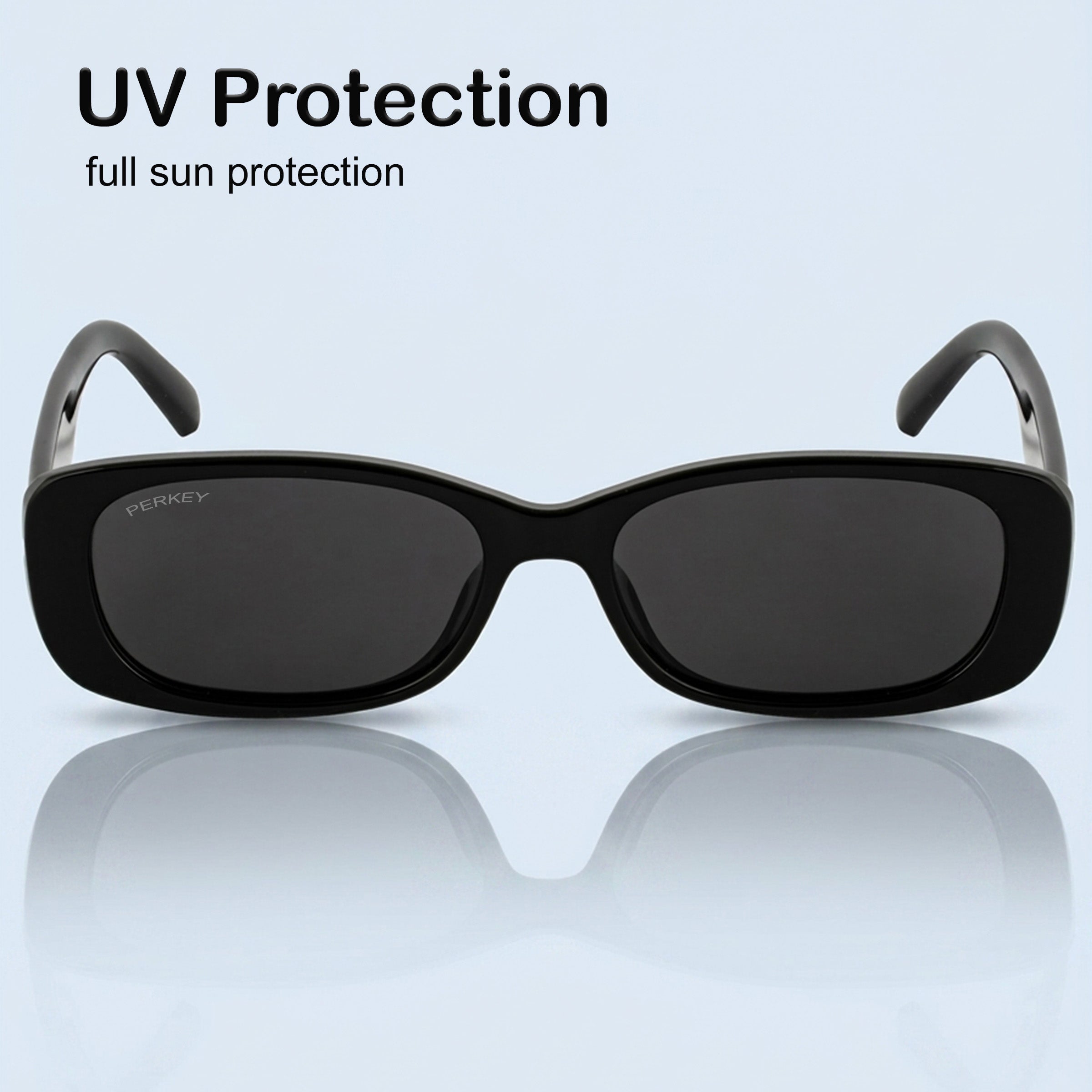PERKEY Rectangle Black UV Protected Polarized Cooling Sunglasses Men Women - PRKY006-C1
