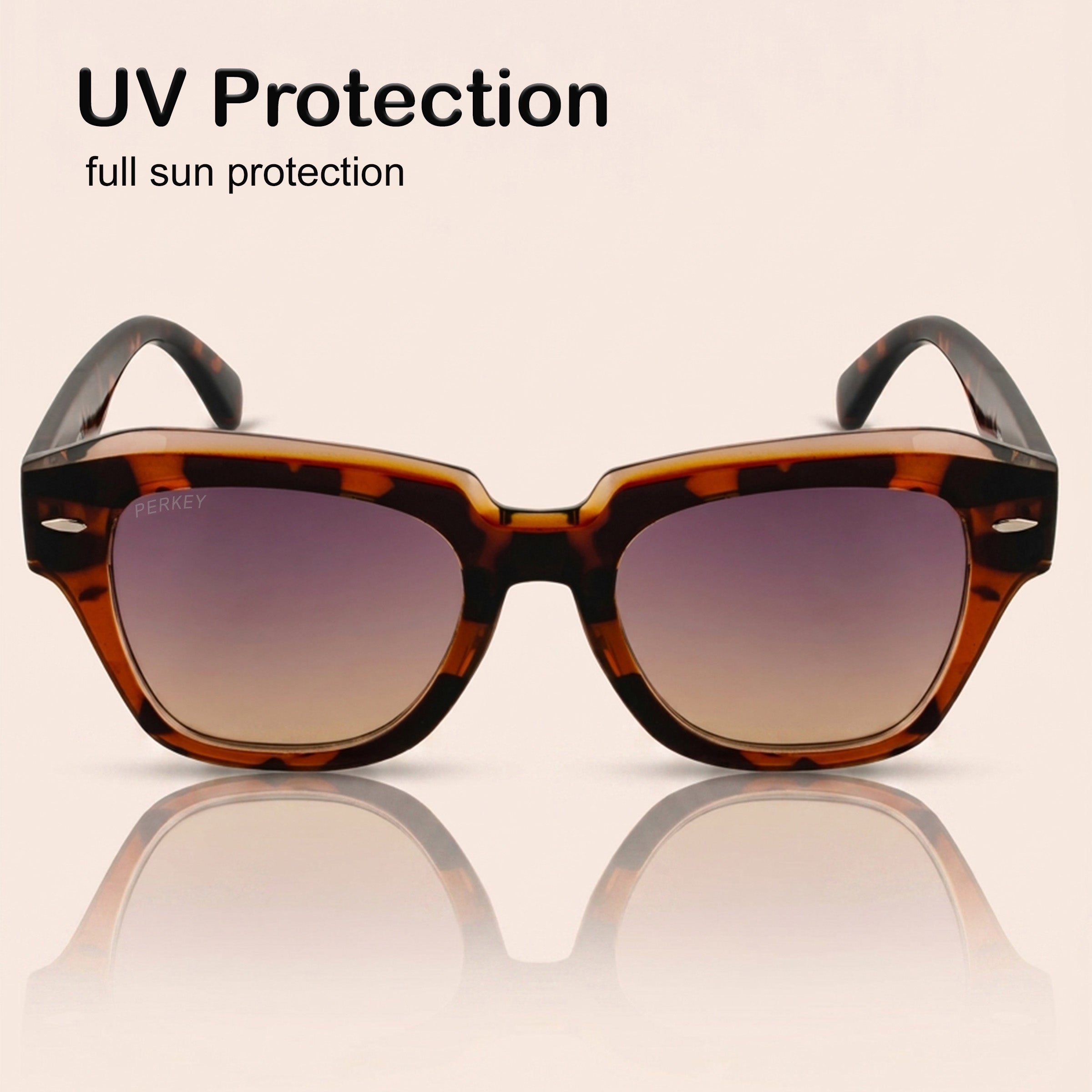 PERKEY Square Brown UV Protected Polarized Cooling Sunglasses Men Women - PRKY004-C5