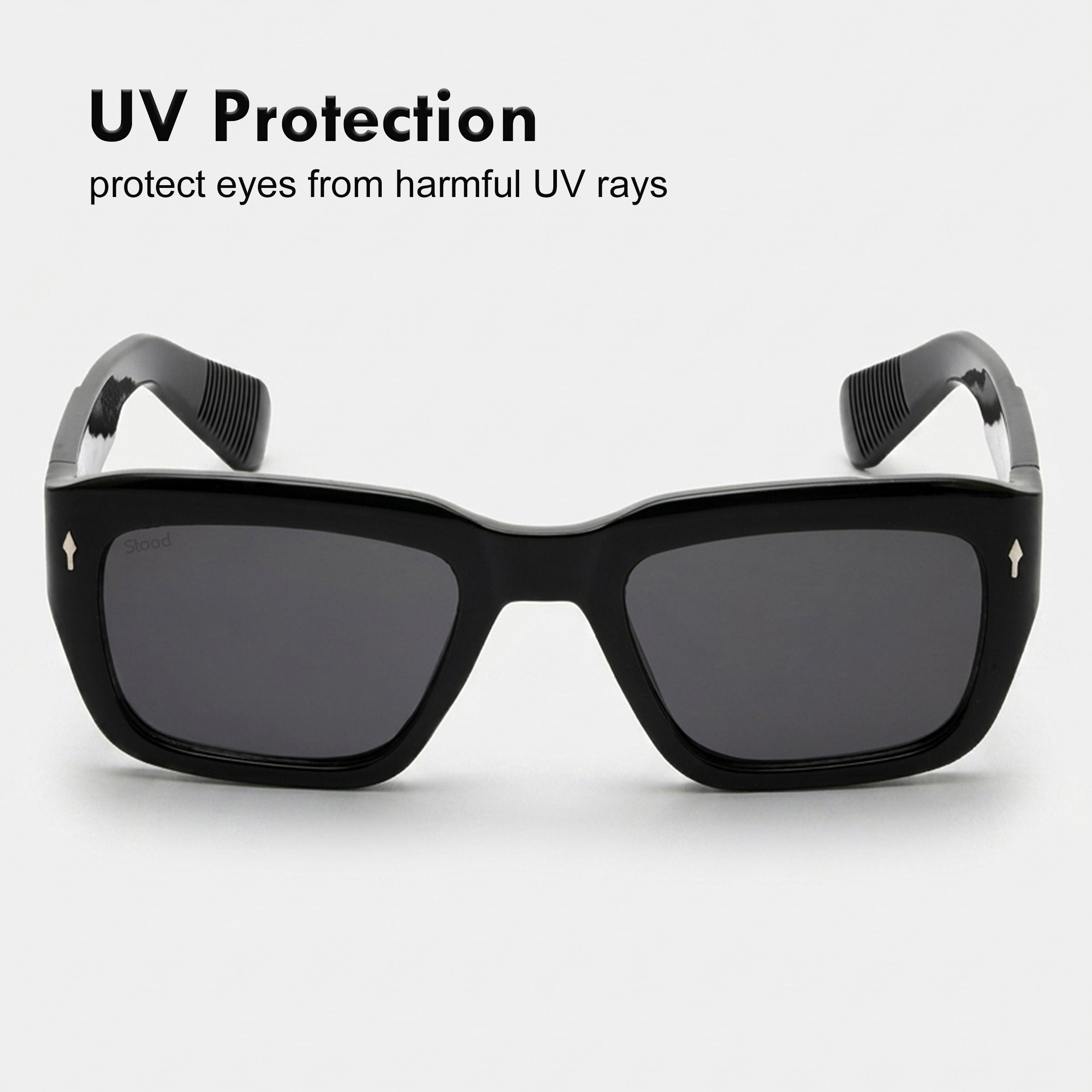 Stood Black Rectangle UV Protected Sunglasses For Men & Women - SG-STD0037-C1