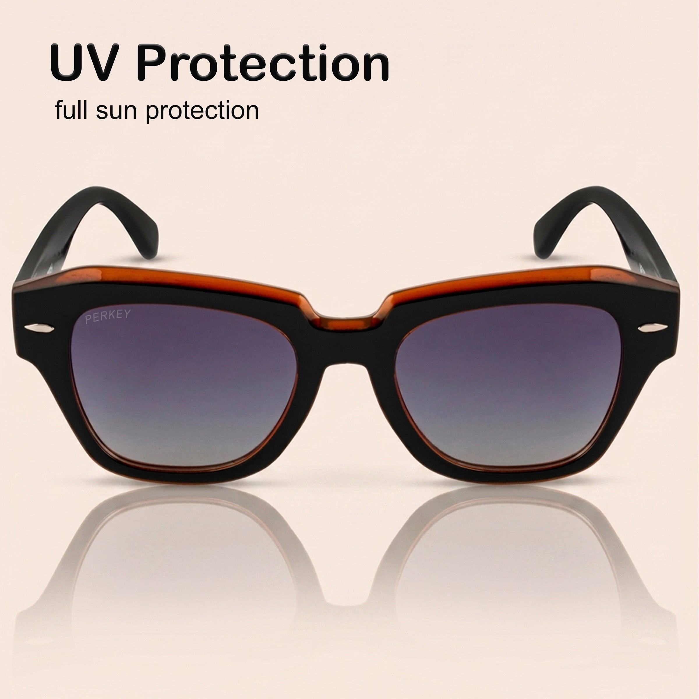 PERKEY Square Black UV Protected Polarized Sunglasses Men Women - PRKY004-C4