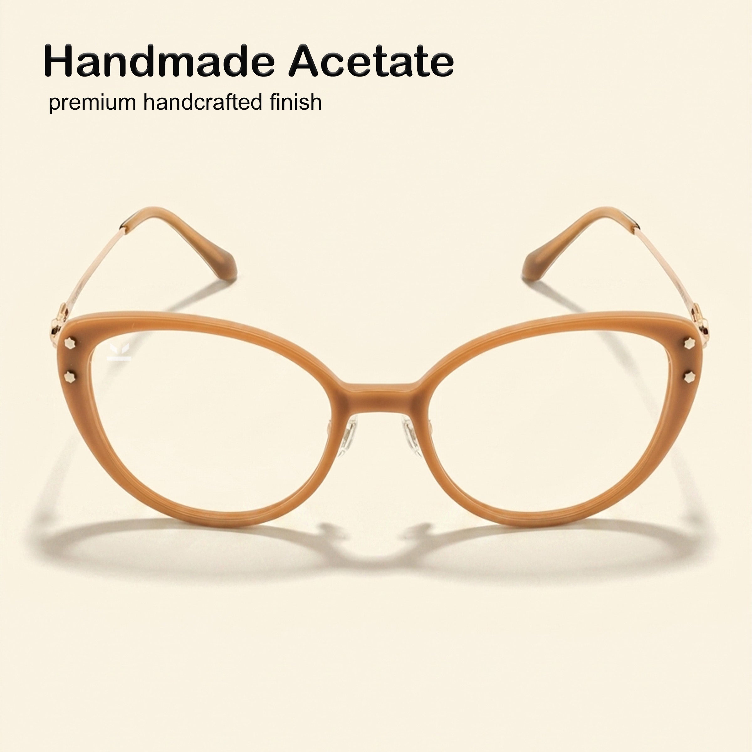 PERKEY Full Rim Cat Eye Gold Brown Spectacle Frame For Women - OPTL0026-C2