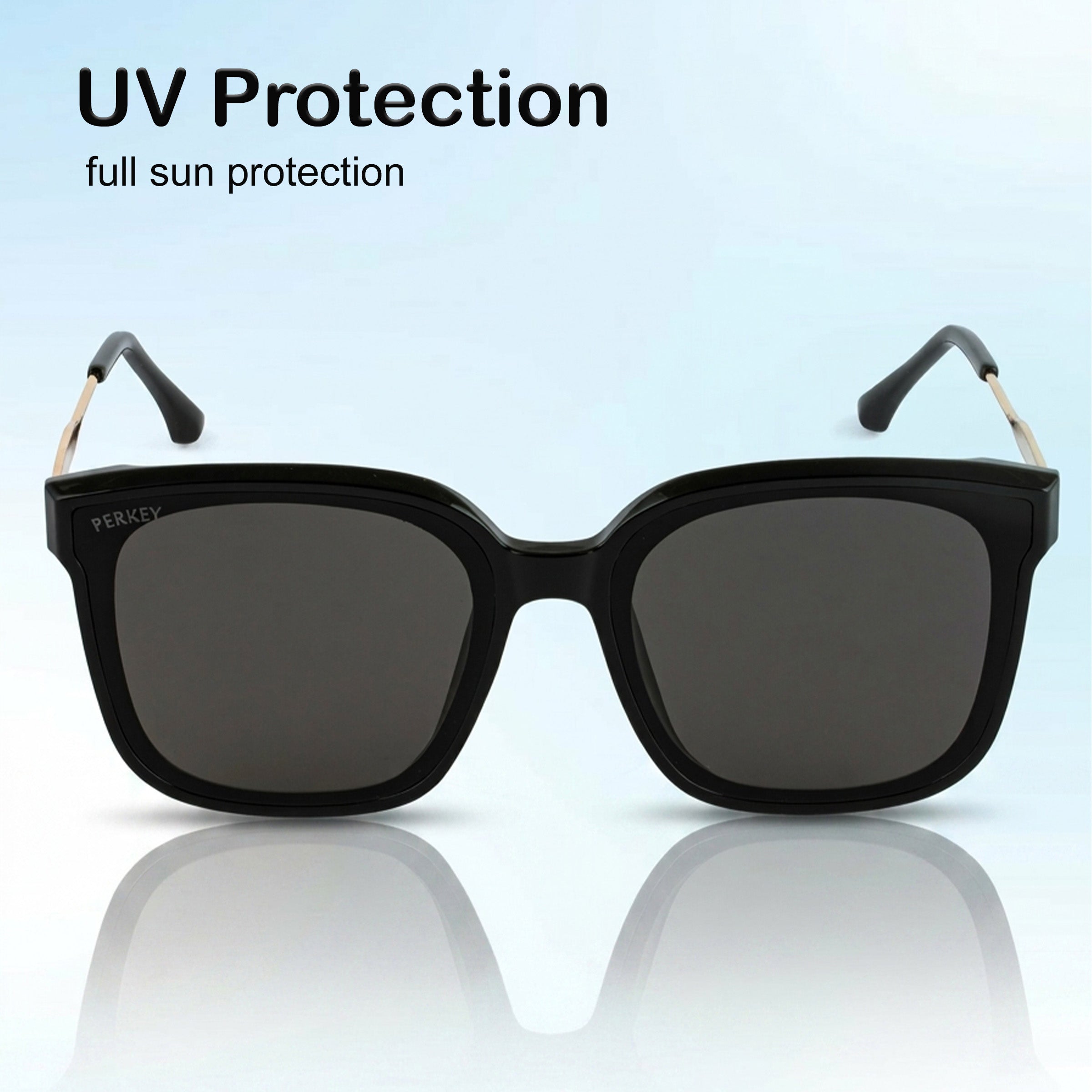 PERKEY Square-Oversized Black UV Protected Sunglasses Men Women - PRKY0013-C1