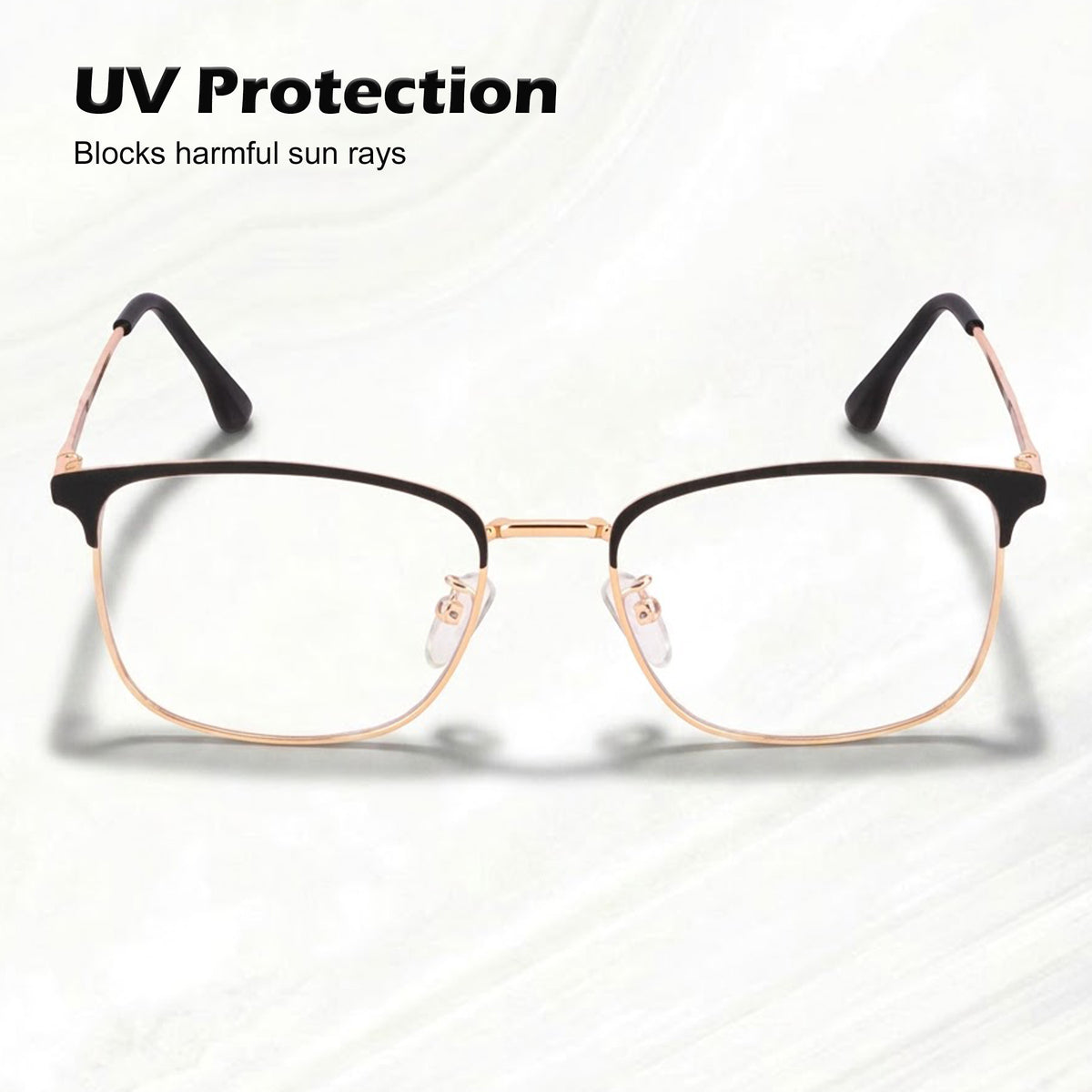 Royal Son Full Rim Black Gold Anti glare Blue Cut Spectacles Frames Men Women -SF0087-C4