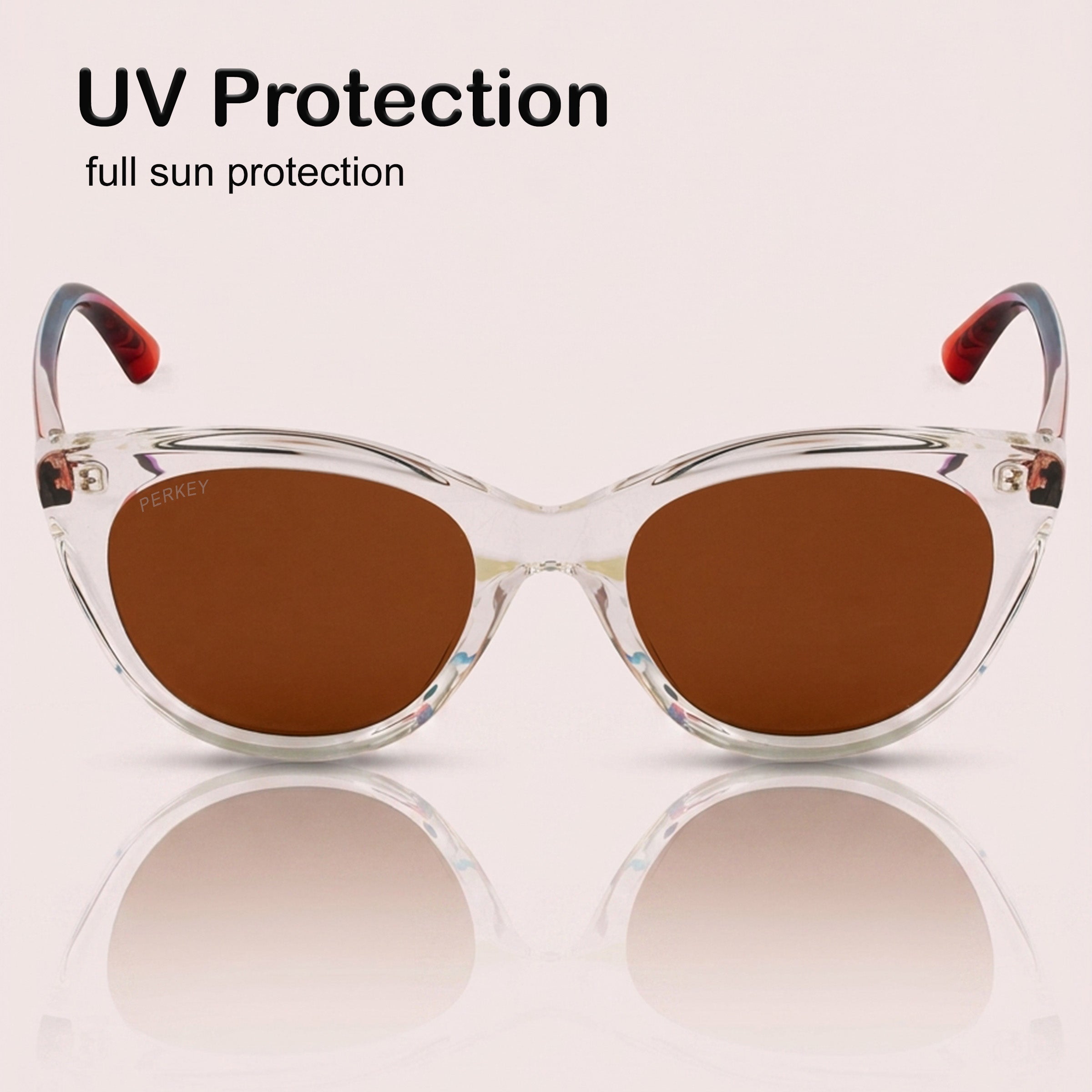 PERKEY Cat Eye Brown UV Protected Polarized Cooling Sunglasses Women - PRKY001-C5