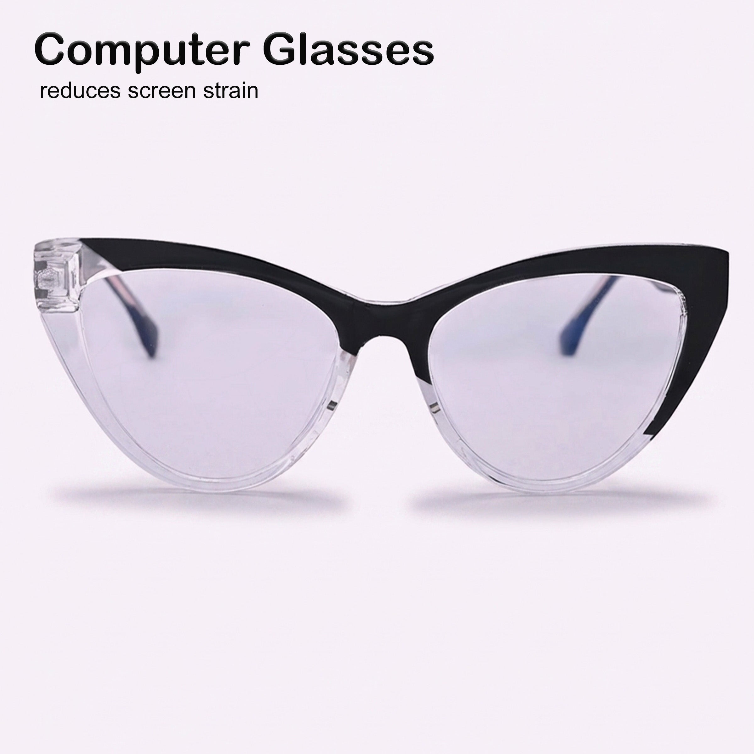 PERKEY Cat Eye Oversized Black White Fusion Computer Glasses For Women - OPTL0010-C4