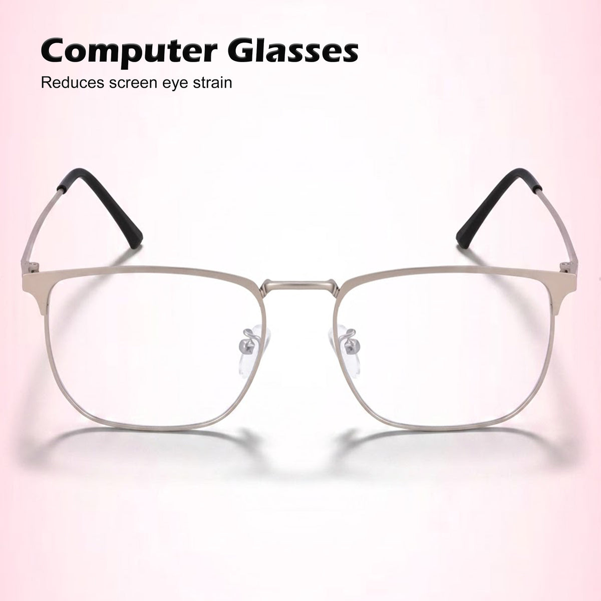 Royal Son Square Matte Silver Computer Glasses  Men Women - SF0086-C3