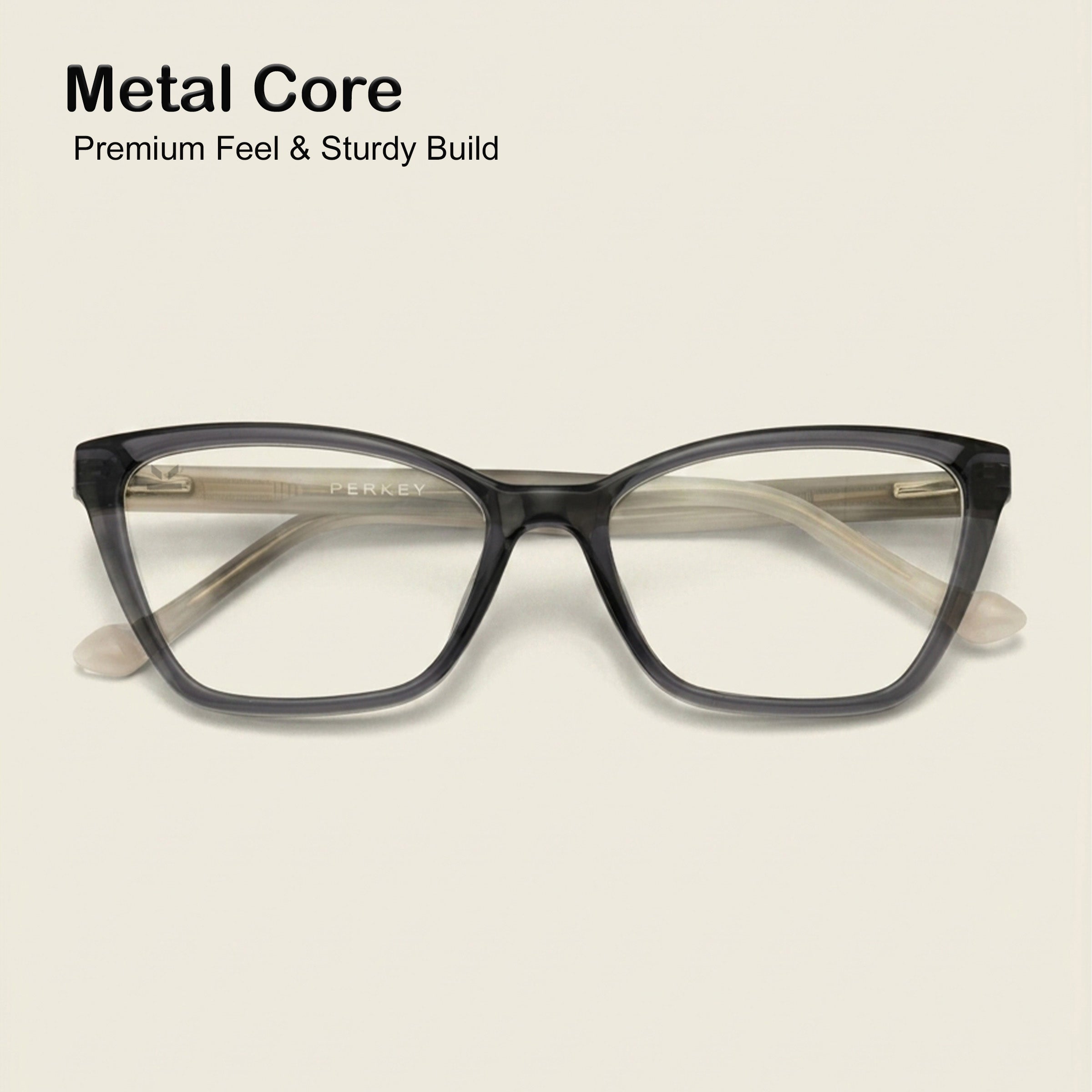 PERKEY Full Rim Soft Cat Eye Shiny Grey Spectacle Frames For Women - OPTL0021-C2