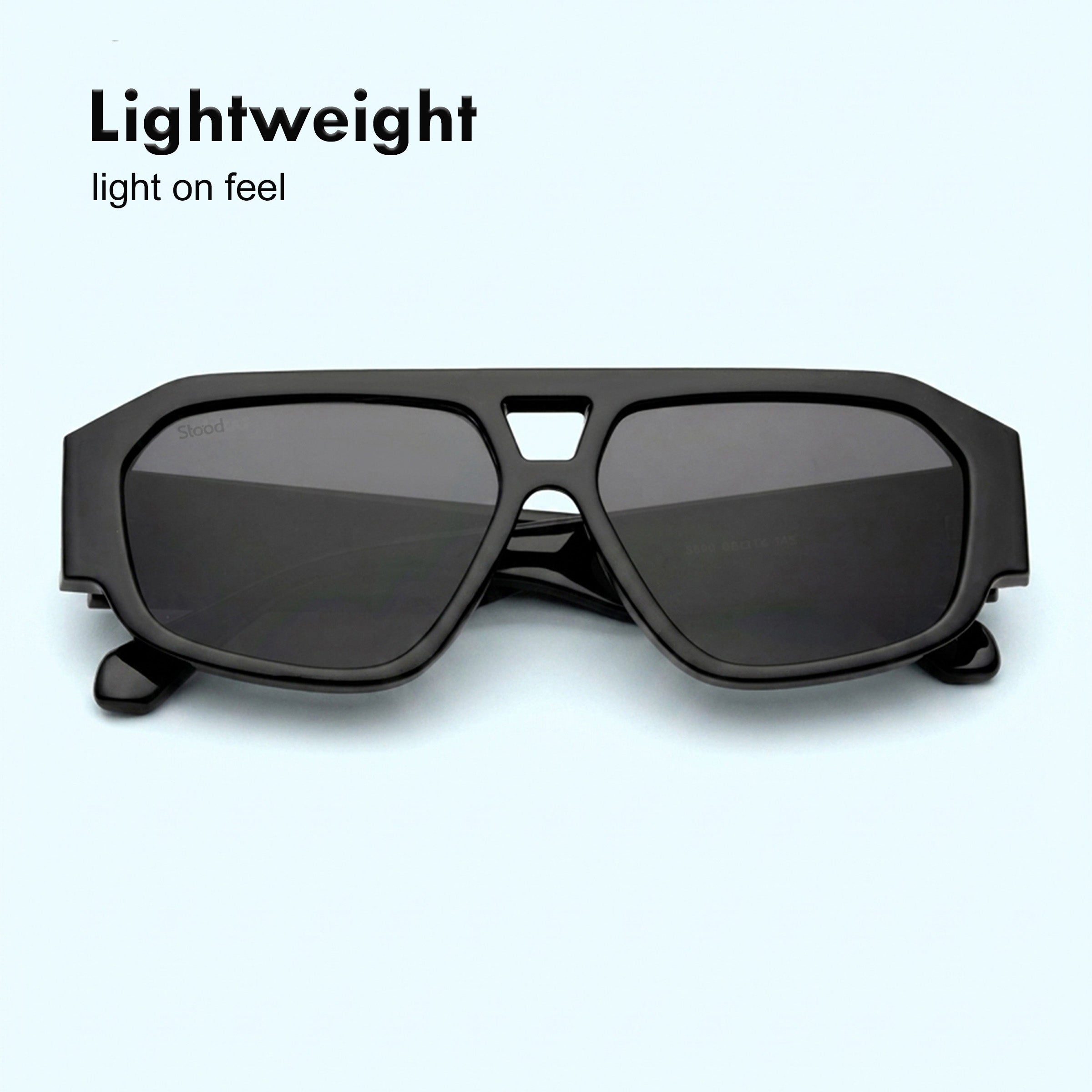 Stood Polygon UV Protected Black Sunglasses For Men & Women - SG-STD0036-C1