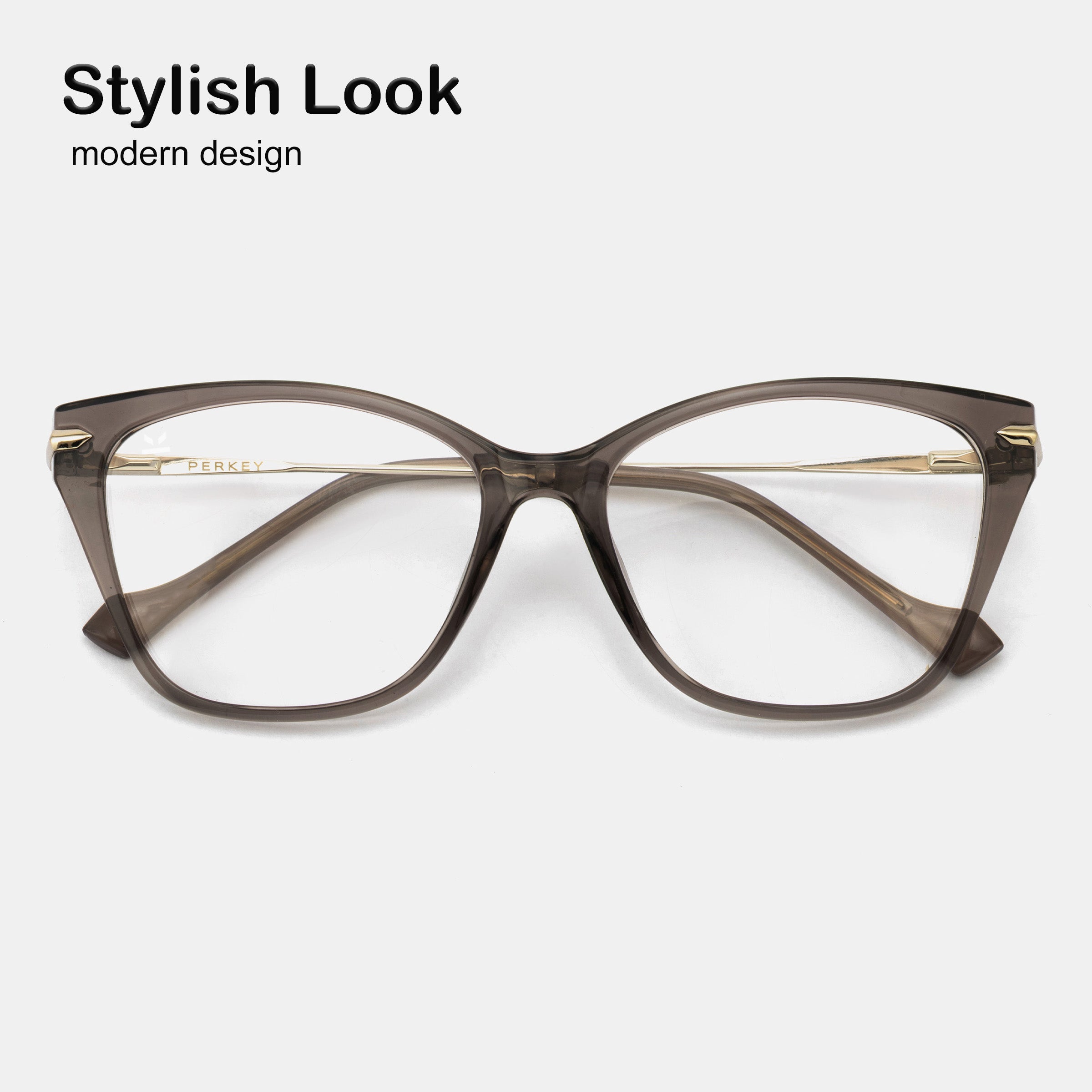 PERKEY Full Rim Cat Eye Transparent Grey Eyeglass Frame For Women - OPTL0023-C2
