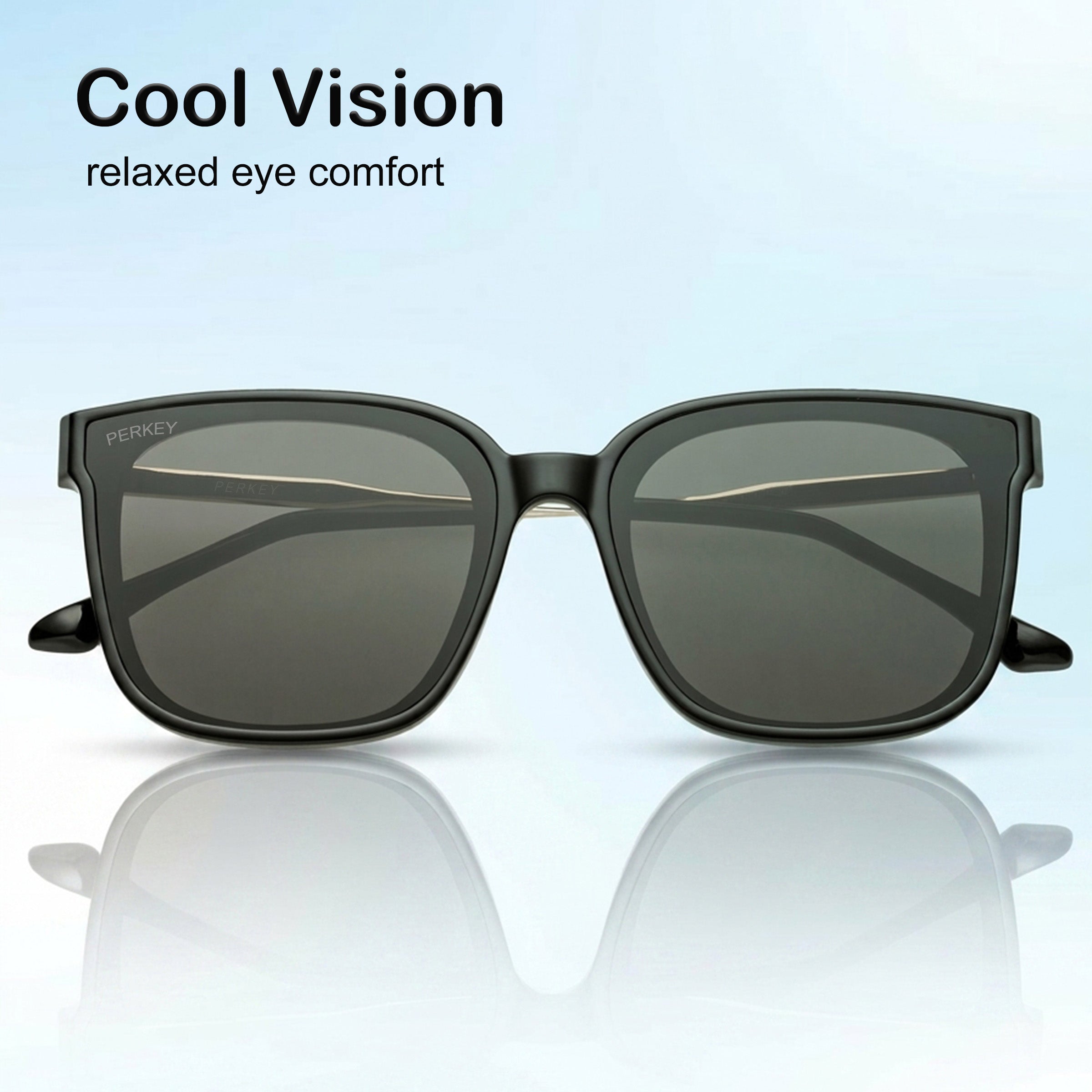 PERKEY Square-Oversized Black UV Protected Sunglasses Men Women - PRKY0013-C1