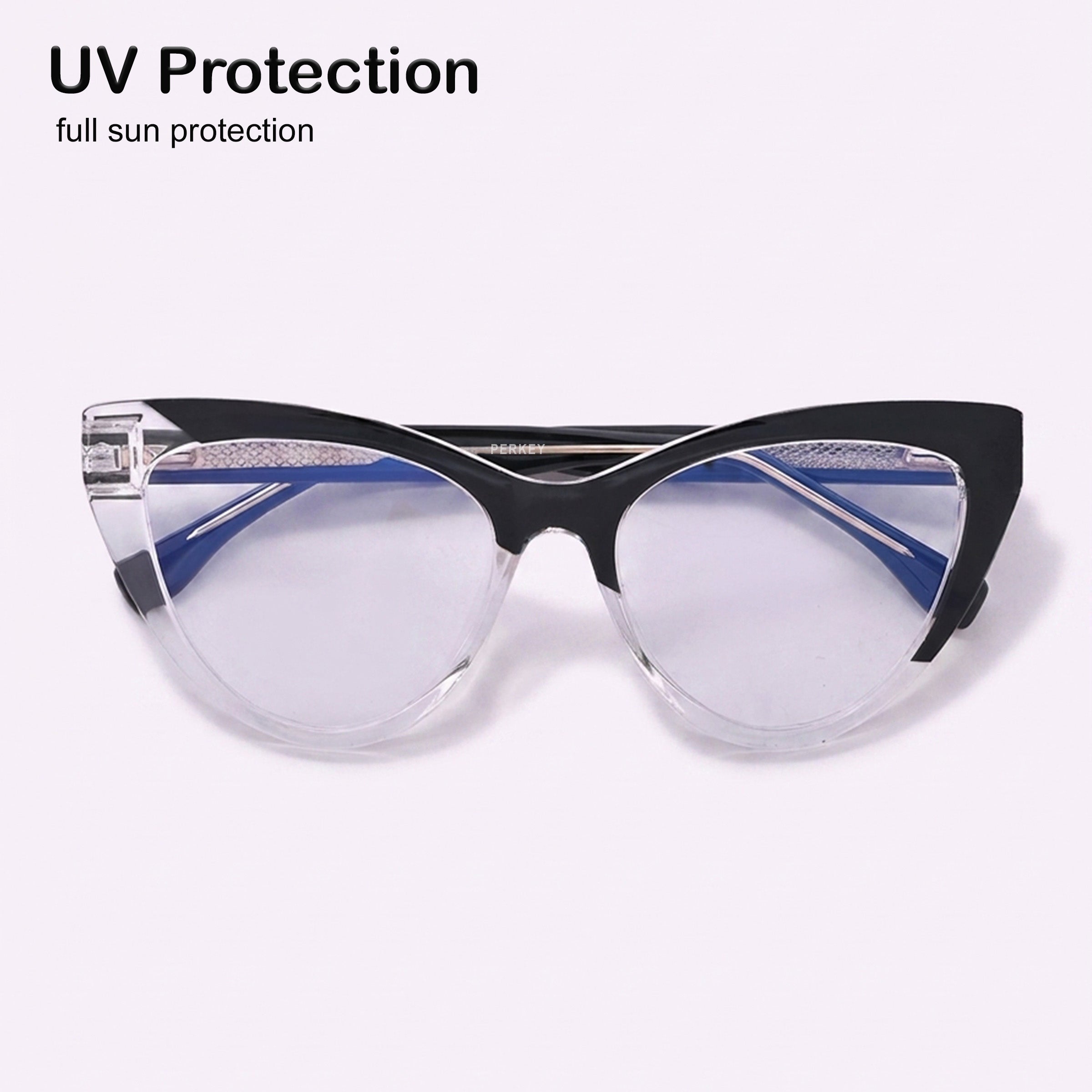 PERKEY Cat Eye Oversized Black White Fusion Computer Glasses For Women - OPTL0010-C4