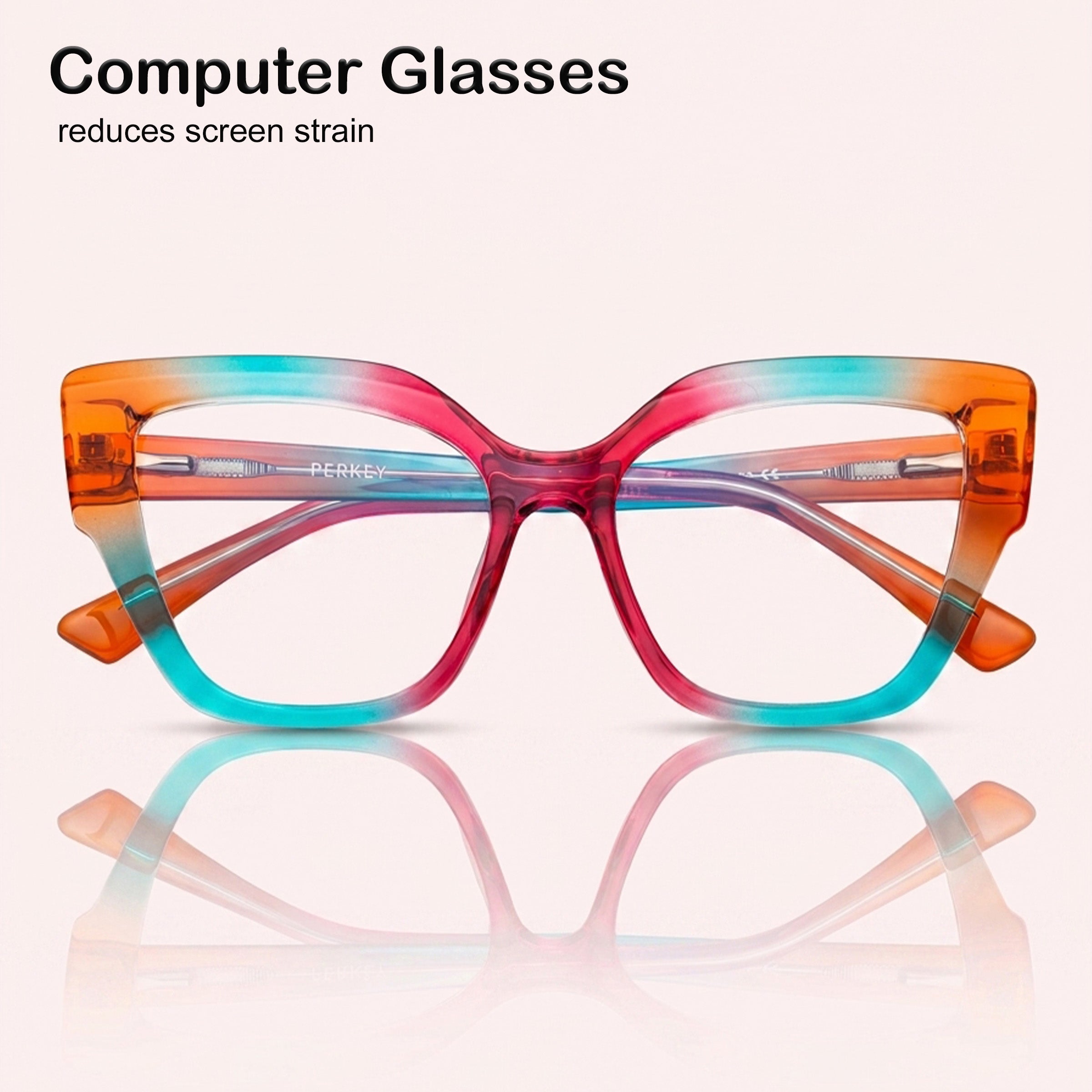 PERKEY Full Rim Cat Eye-Oversized Blue Light Blocking Spectacles Frames Women - OPTL001-C3