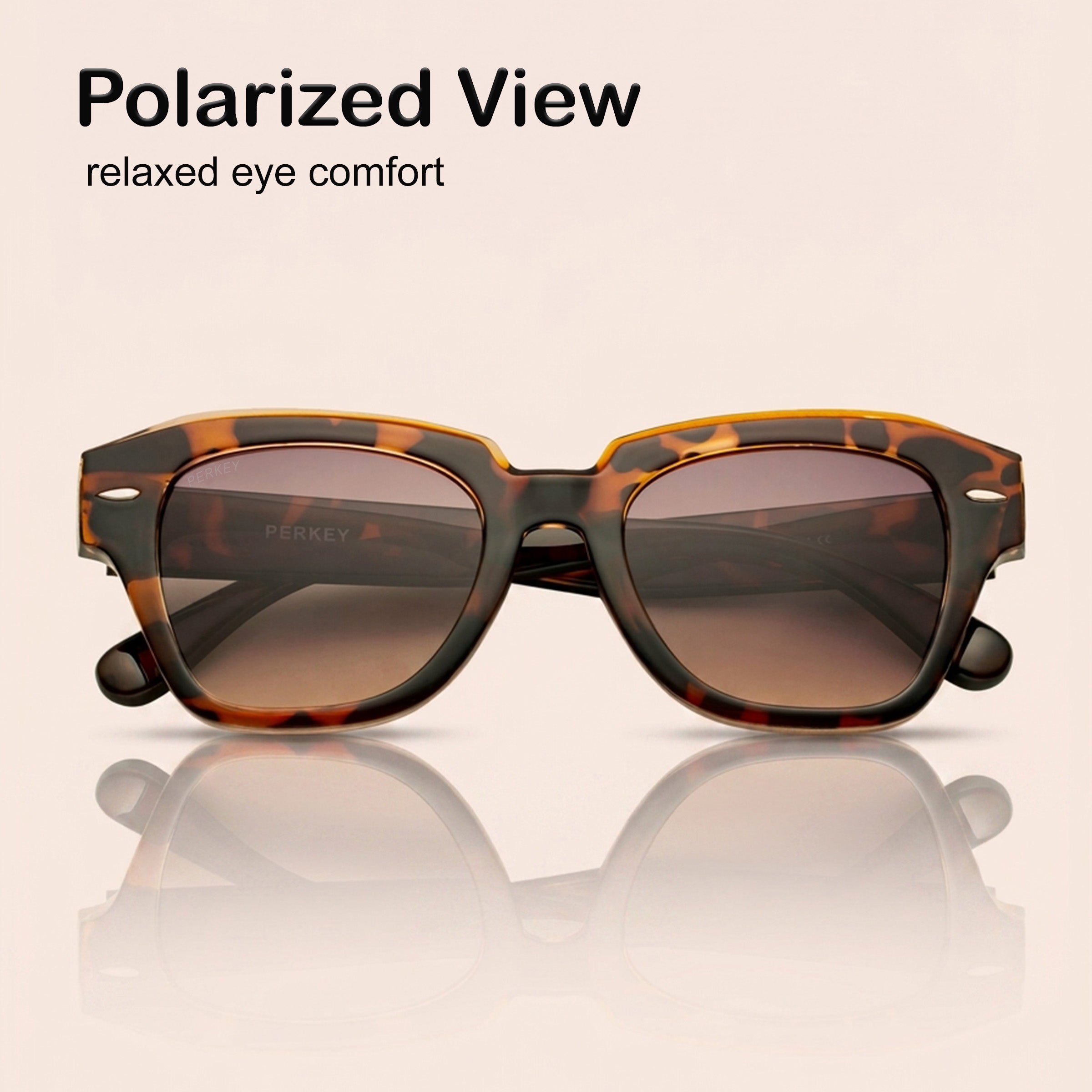 PERKEY Square Brown UV Protected Polarized Cooling Sunglasses Men Women - PRKY004-C5