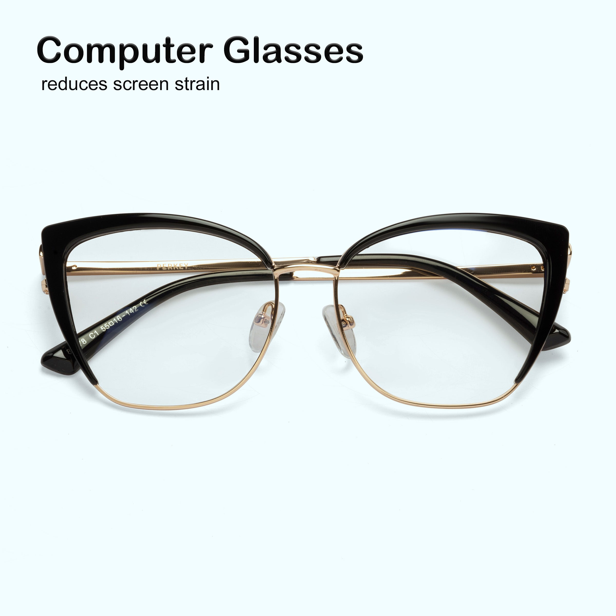 PERKEY Full Rim Cat Eye Blue Light Cut & Antiglare Computer Eyeglasses For Women - OPTL0018-C1