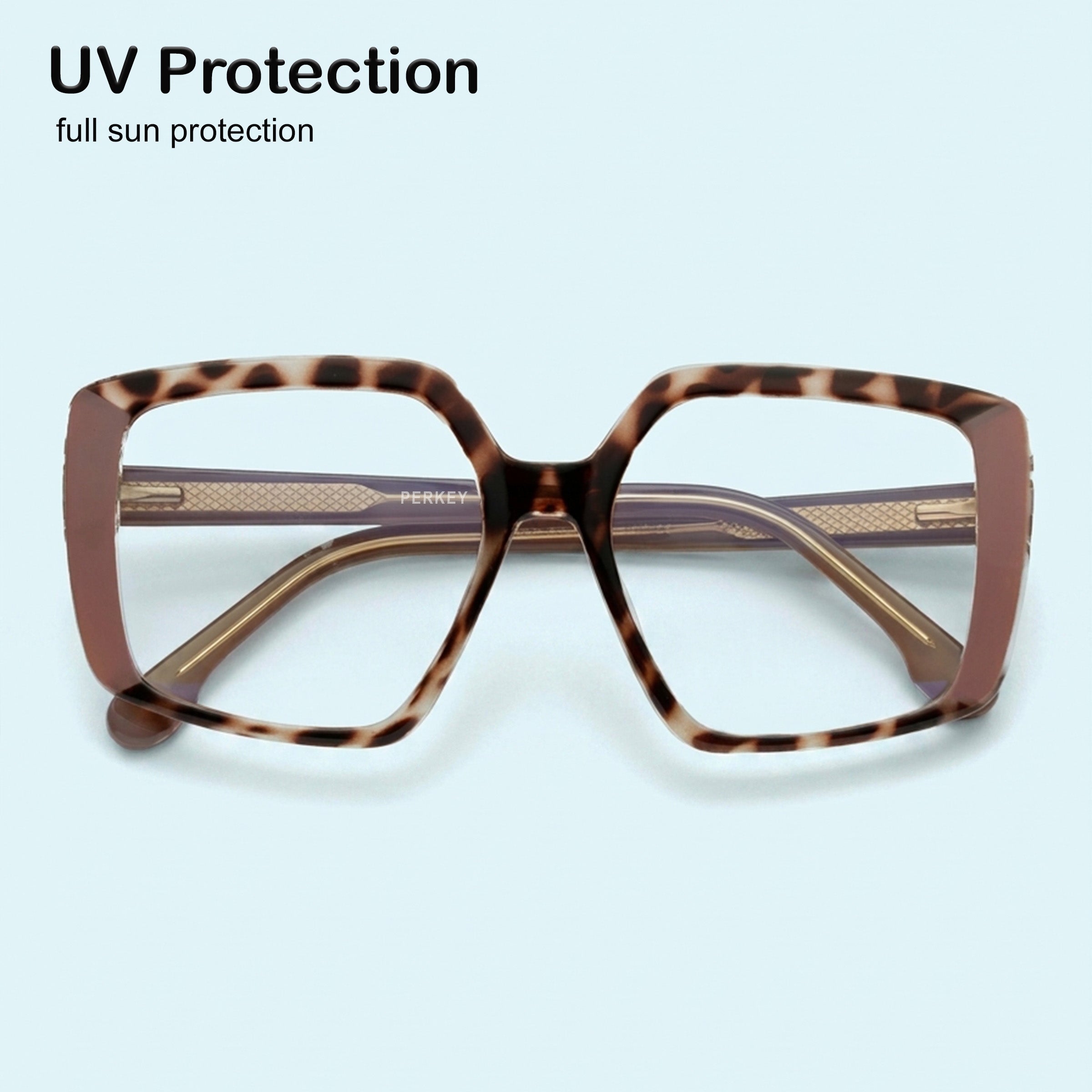 PERKEY Full Rim Square-Oversized Transparent Computer Blue Cut Spectacles Frames Men Women - OPTL007-C2