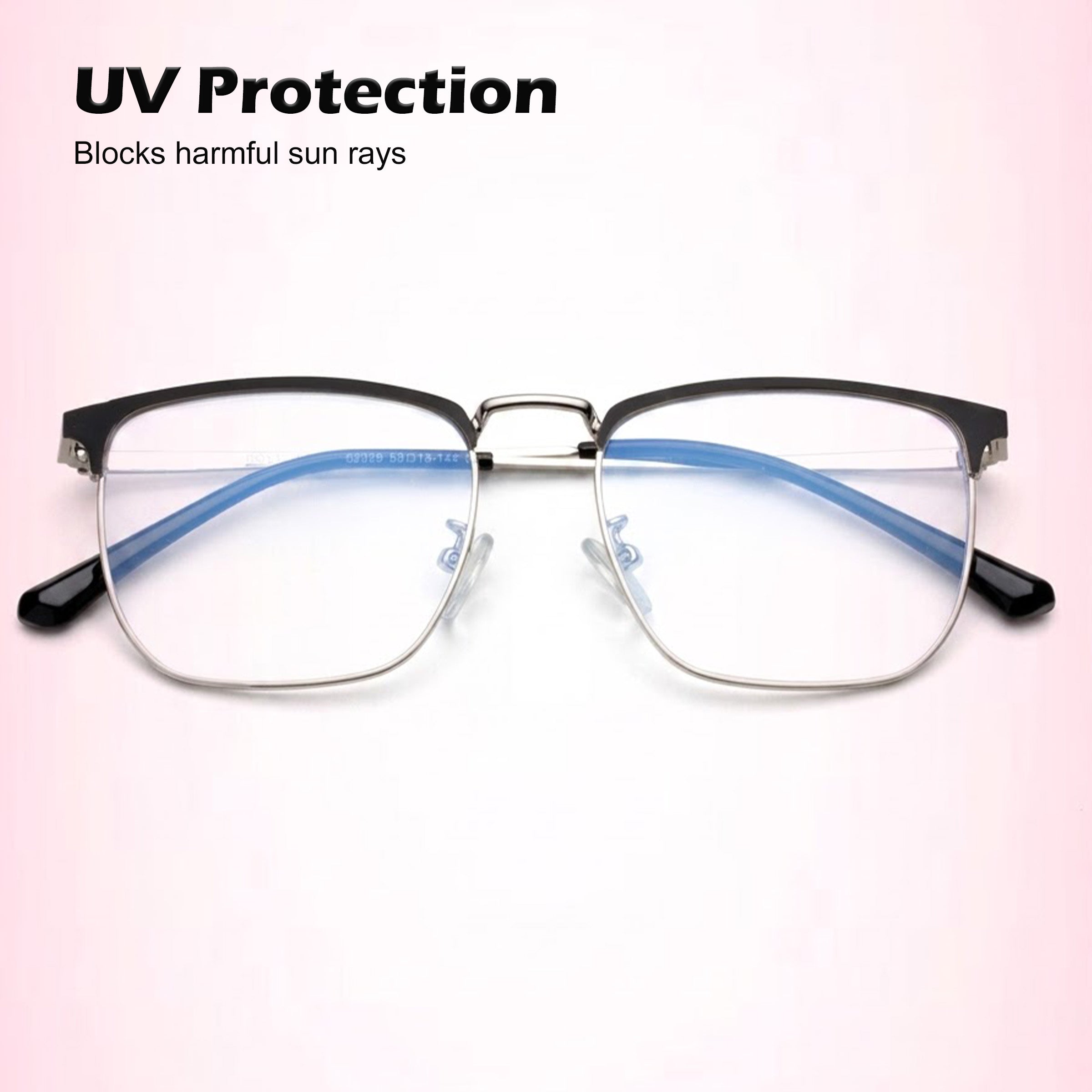 Royal Son Full Rim Black Silver Blue Cut Anti glare Eye Protection Specs Men Women - SF0086-C2