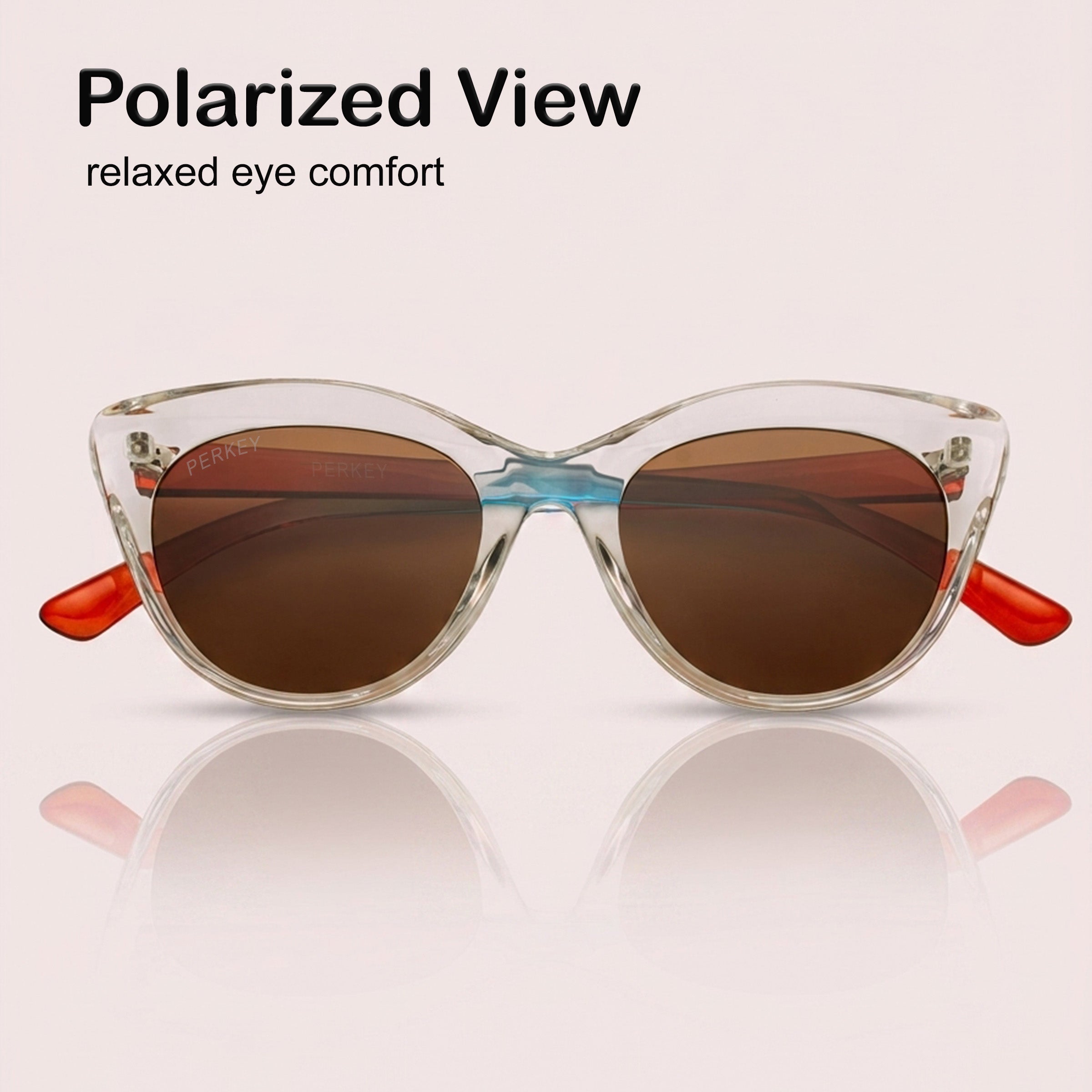 PERKEY Cat Eye Brown UV Protected Polarized Cooling Sunglasses Women - PRKY001-C5