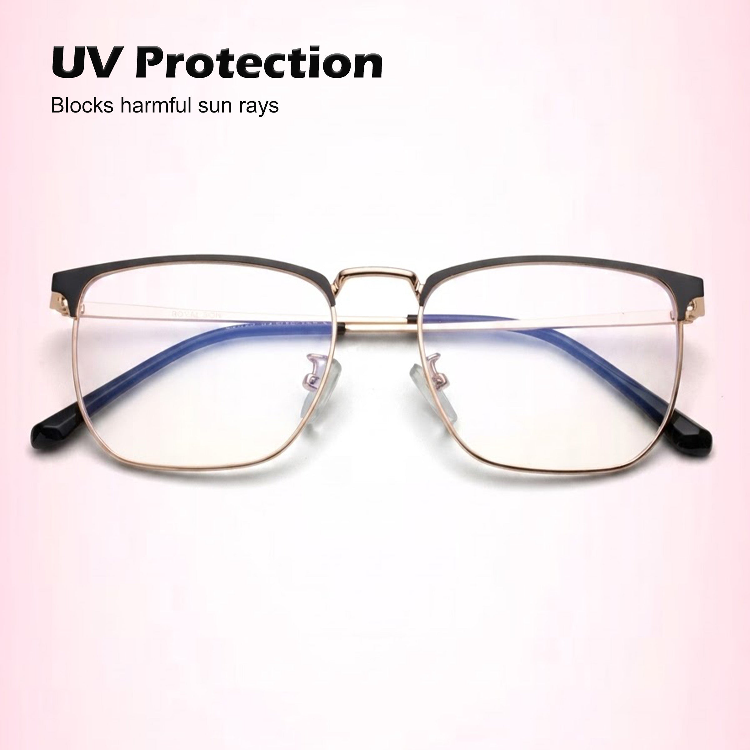 Royal Son Full Rim Black Gold Anti glare Blue Cut Spectacles Frames Men Women - SF0086-C4