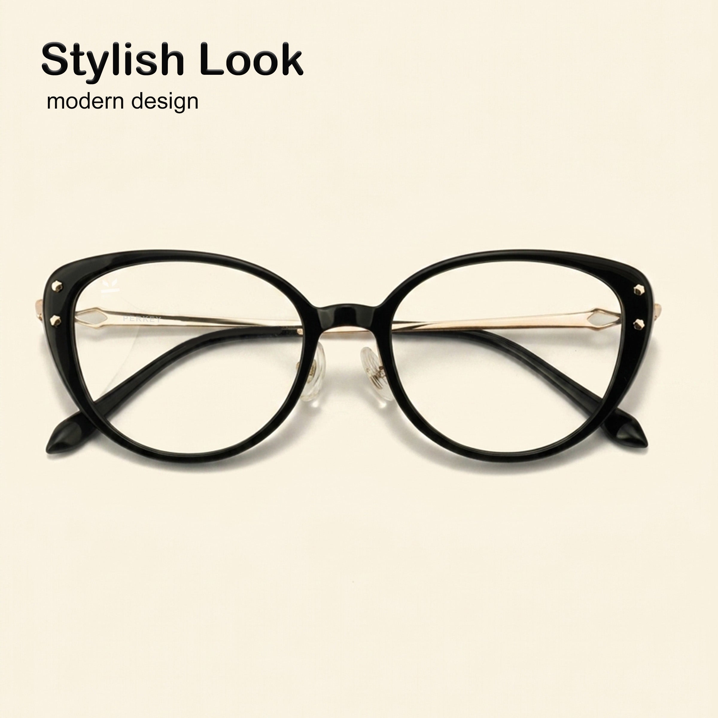 PERKEY Full Rim Soft Cat Eye Black Spectacle Frames For Women - OPTL0026-C1