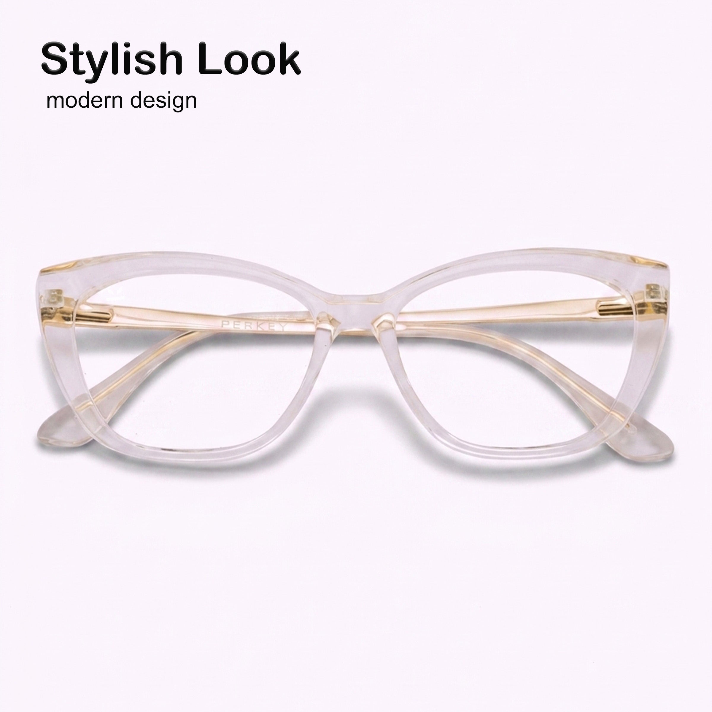 PERKEY Cat Eye Bold Glossy Transparent Spectacle Frame For Women - OPTL0024-C2
