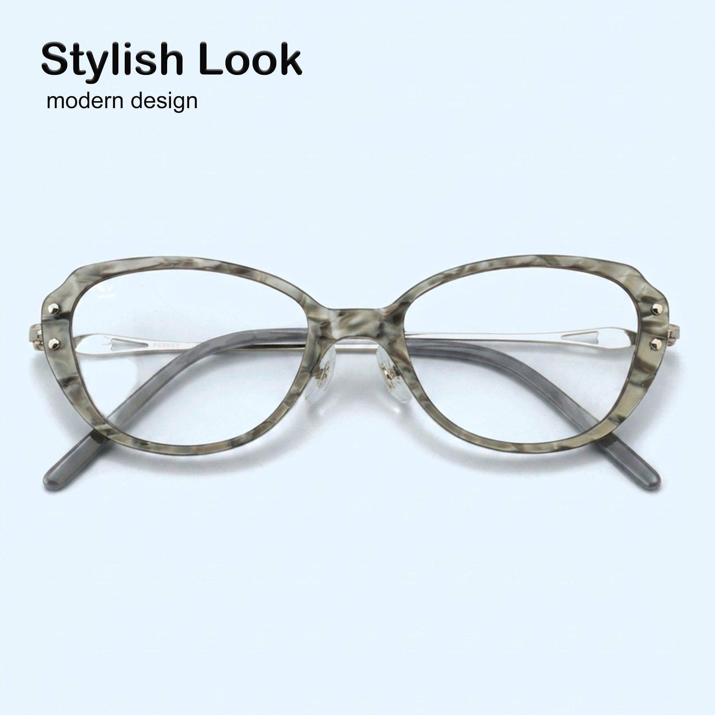 PERKEY Small Full Rim Oval Stone Grey Eyeglass Frame For Women- OPTL0025-C2