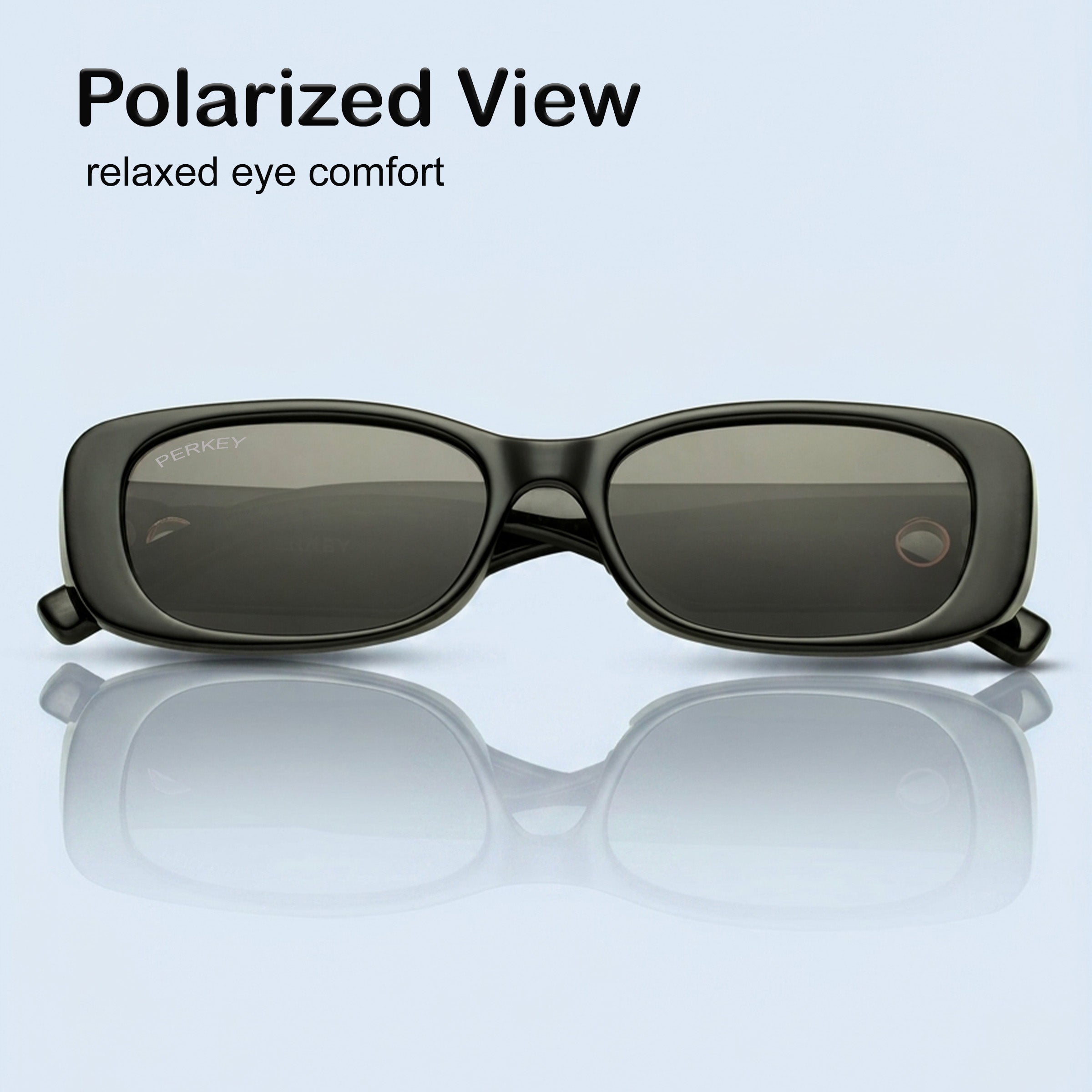 PERKEY Rectangle Black UV Protected Polarized Cooling Sunglasses Men Women - PRKY006-C1
