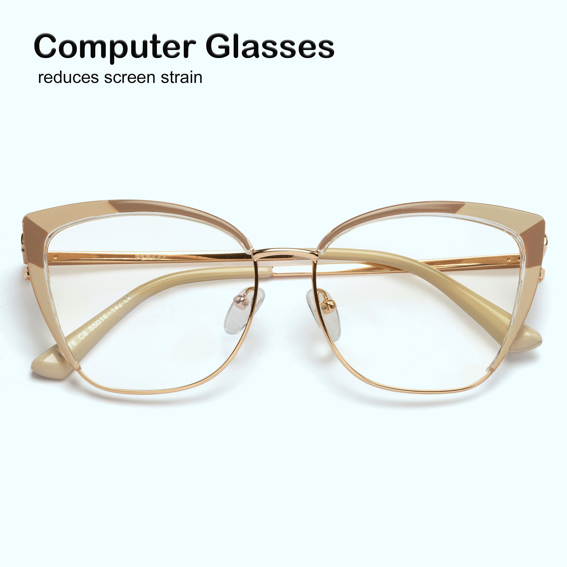 PERKEY Full Rim Cat Eye Blue Light Cut & Antiglare Computer Eyeglasses For Women - OPTL0018-C3