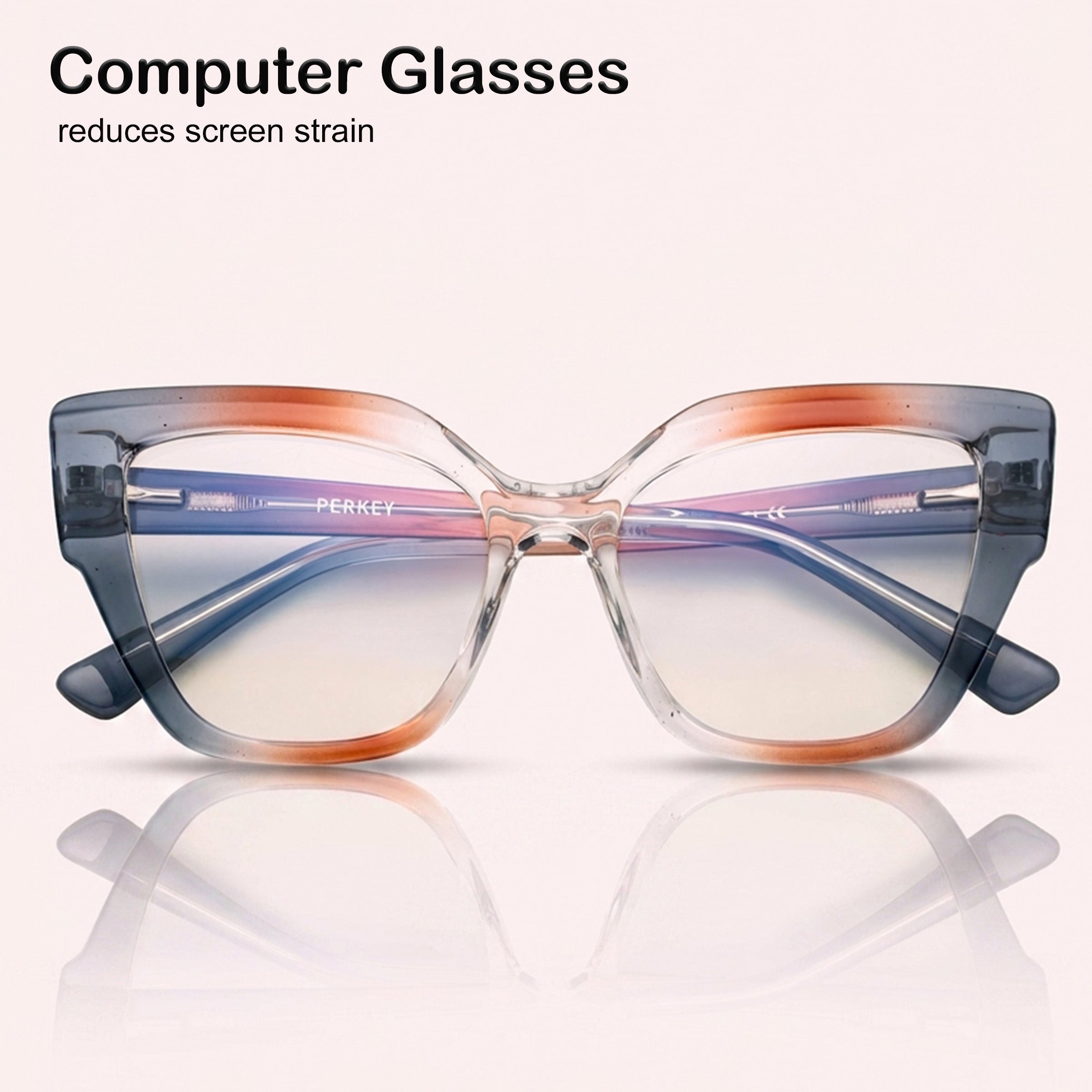 PERKEY Full Rim Cat Eye-Oversized Transparent Blue Cut Eyeglasses Women - OPTL001-C2