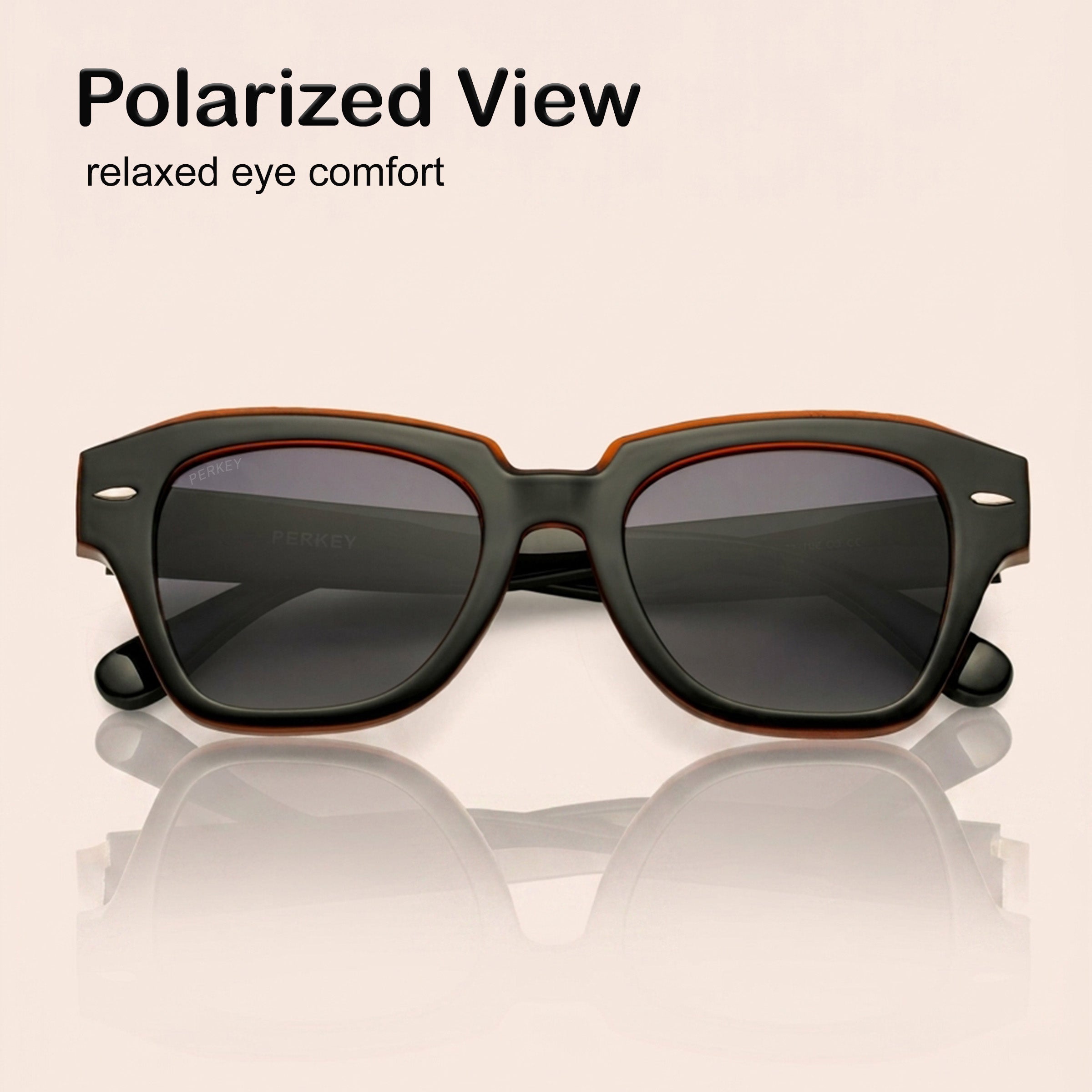 PERKEY Square Black UV Protected Polarized Sunglasses Men Women - PRKY004-C4