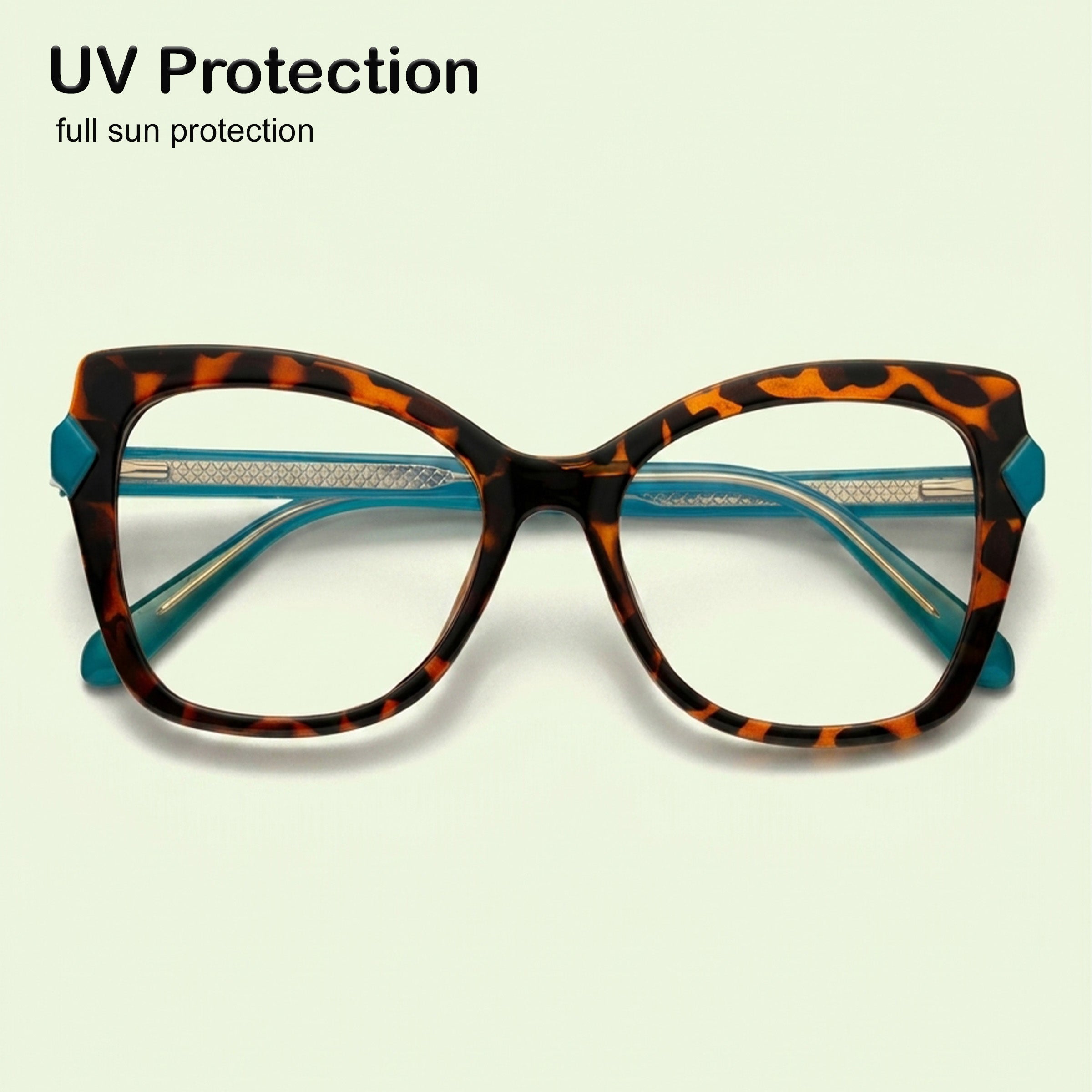 PERKEY Full Rim Cat Eye-Oversized Transparent Blue Cut Spectacles Frames Women - OPTL005-C2