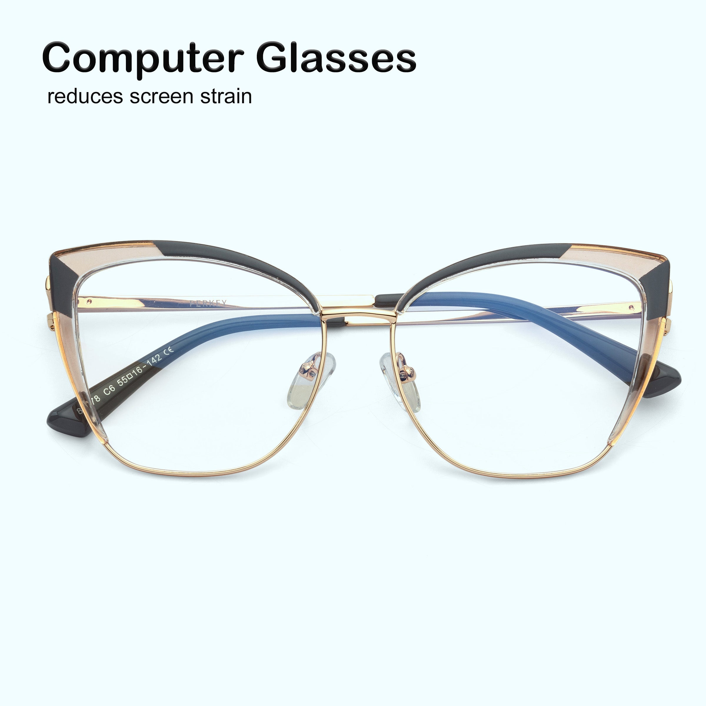 PERKEY Full Rim Cat Eye Blue Light Cut & Antiglare Computer Eyeglasses For Women - OPTL0018-C2