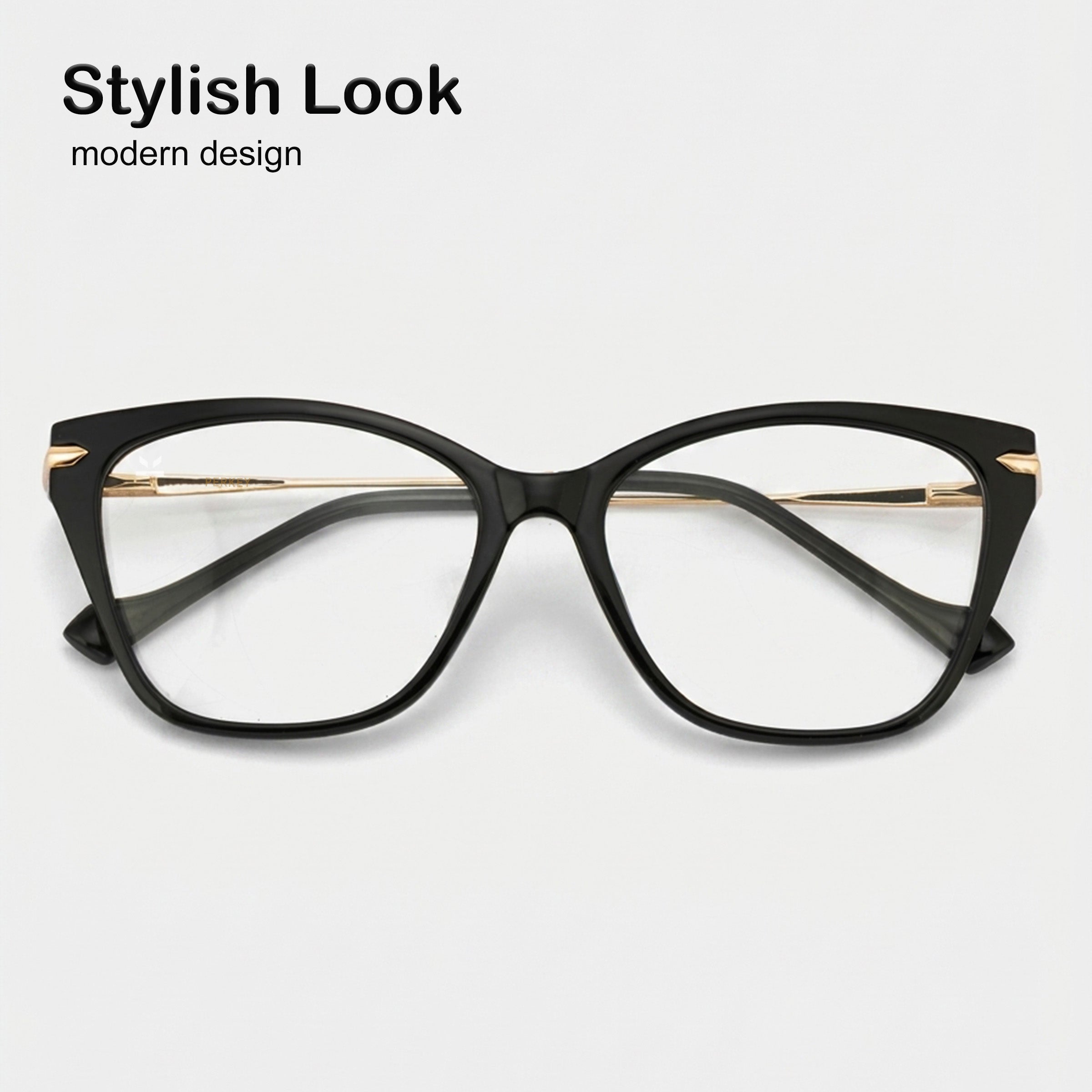 PERKEY Cat Eye Black Glossy Spectacle Frames For Women - OPTL0023-C1