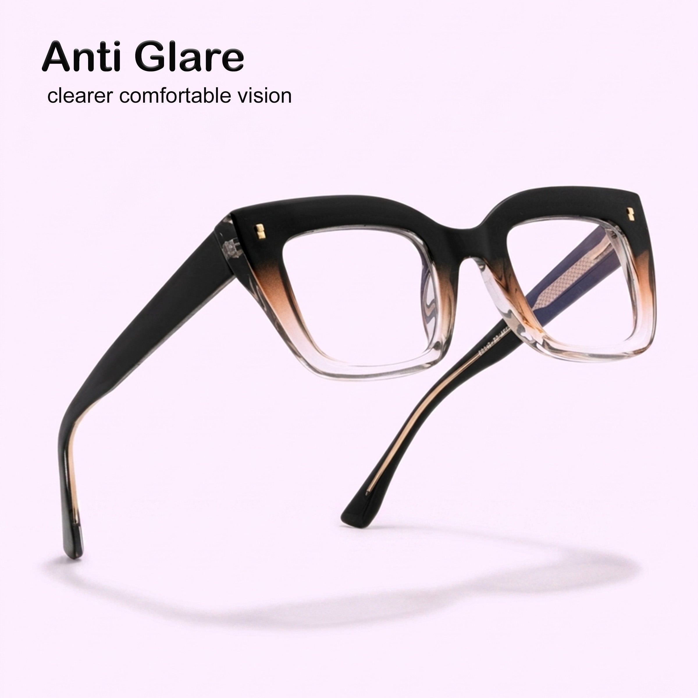 PERKEY Full Rim Retro Square Blue Light Cut & Antiglare Computer Eyeglasses - OPTL0016-C2