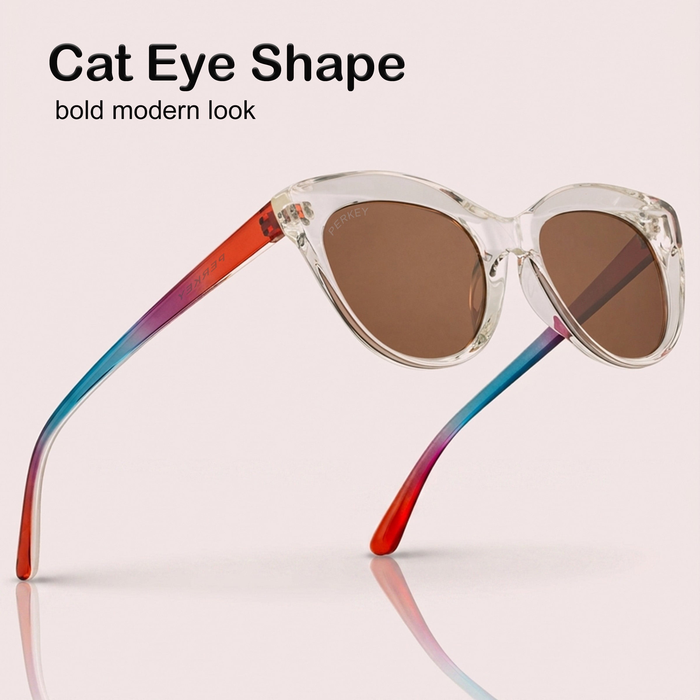 PERKEY Cat Eye Brown UV Protected Polarized Cooling Sunglasses Women - PRKY001-C5