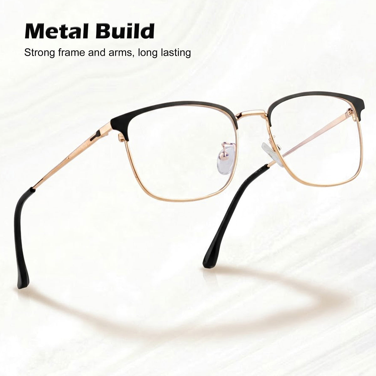 Royal Son Full Rim Black Gold Anti glare Blue Cut Spectacles Frames Men Women -SF0087-C4