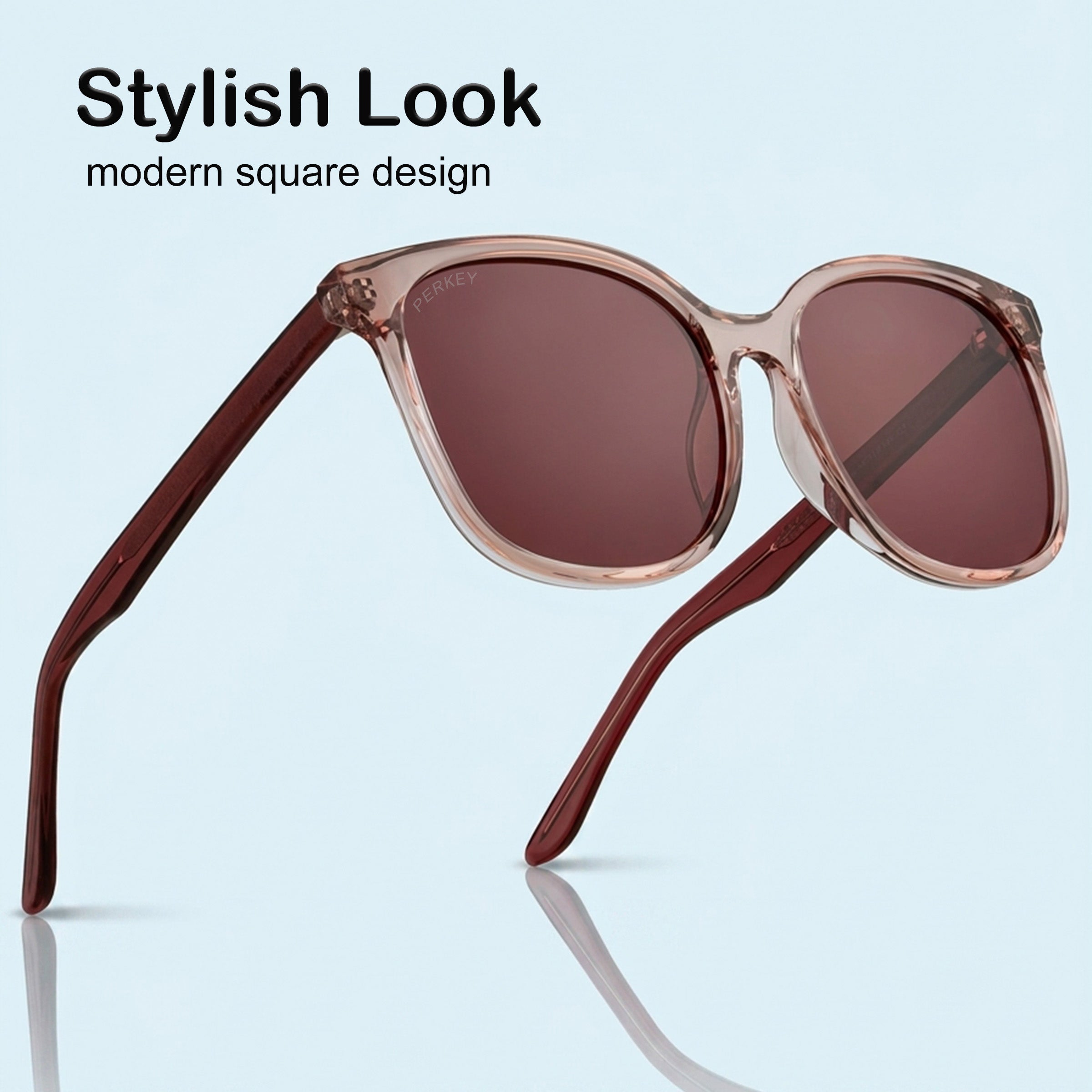 PERKEY Square Pink UV Protected Polarized Stylish Sunglasses Men Women - PRKY008-C3