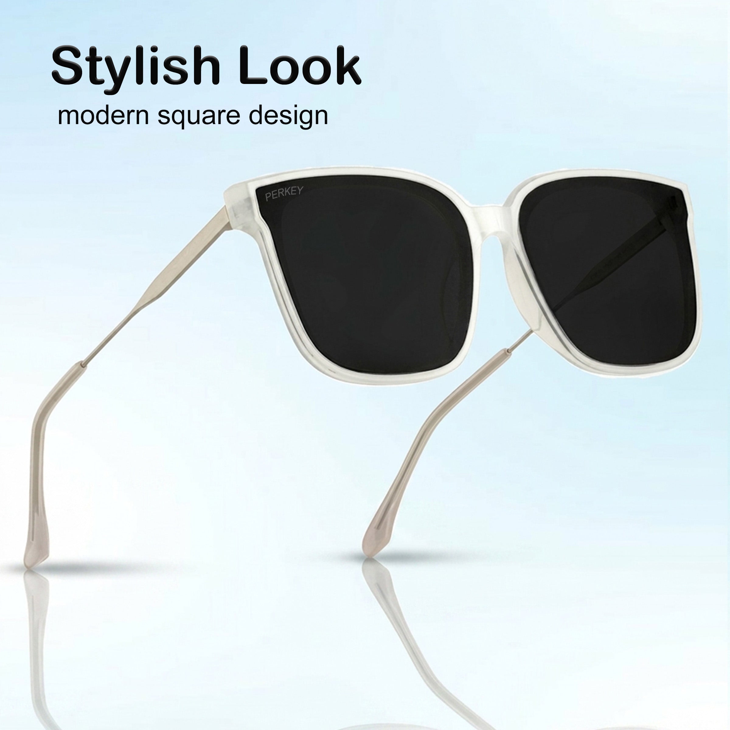 PERKEY Square-Oversized Black UV Protected Sunglasses Men Women - PRKY0013-C2