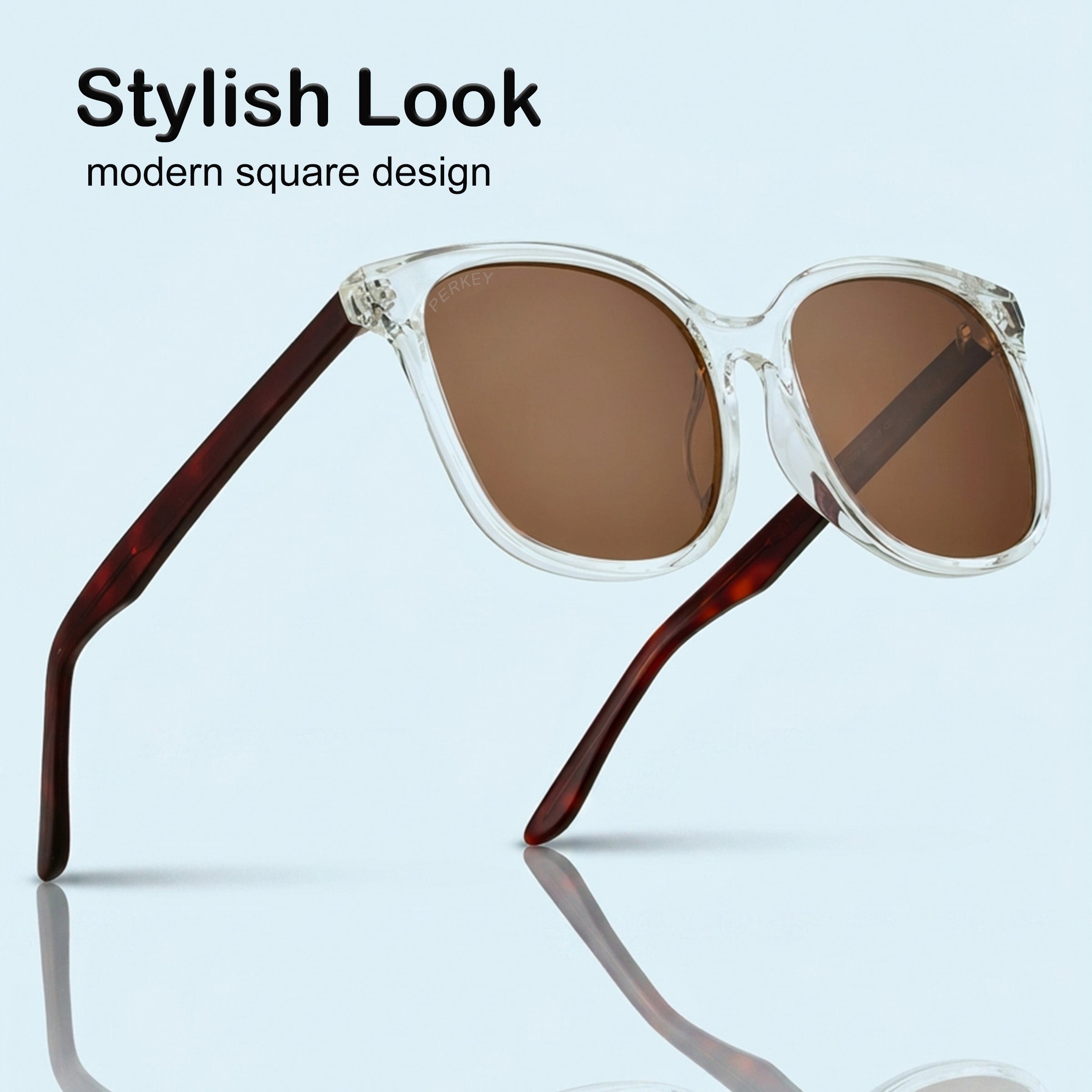 PERKEY Square Brown UV Protected Polarized Sunglasses Men Women - PRKY008-C2