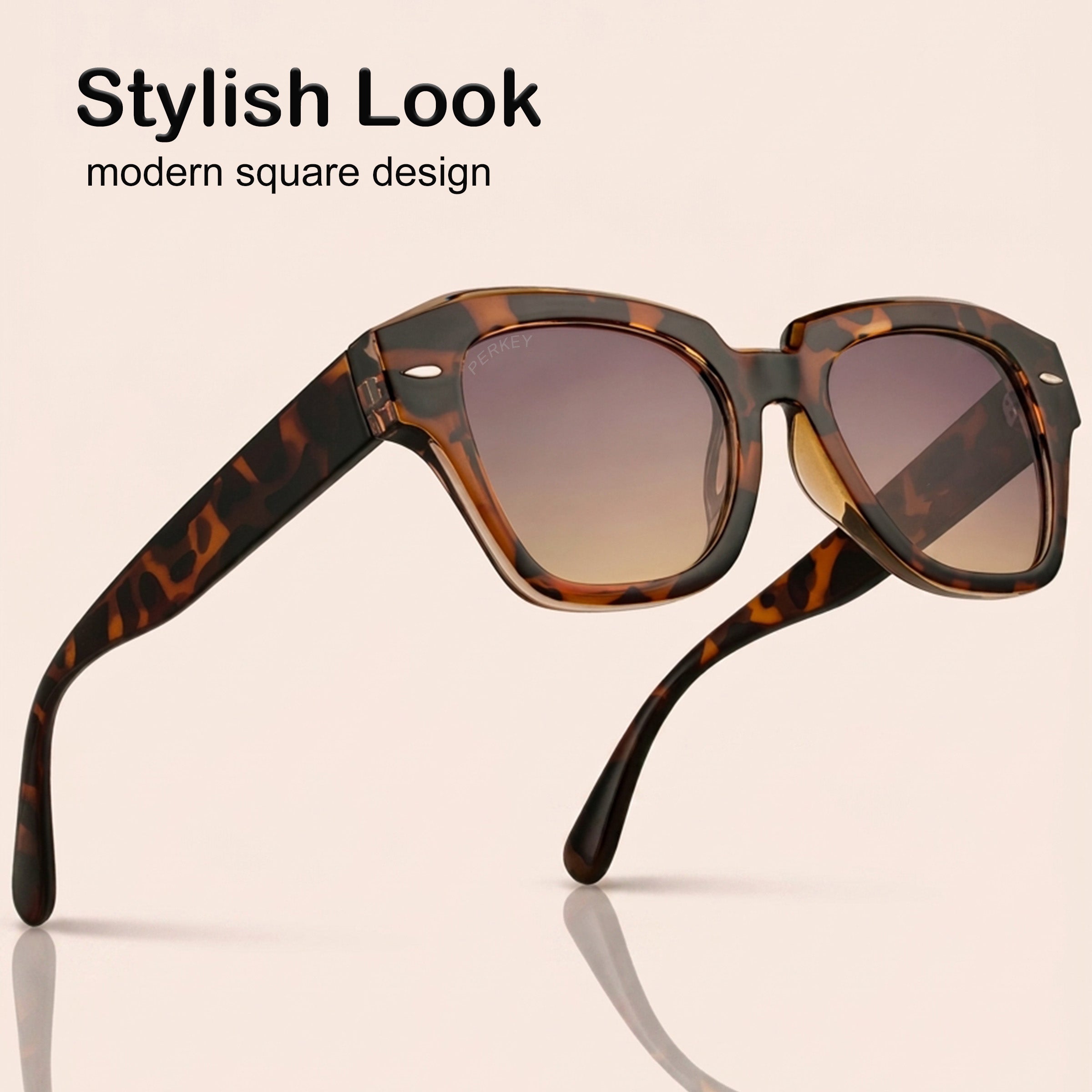 PERKEY Square Brown UV Protected Polarized Cooling Sunglasses Men Women - PRKY004-C5