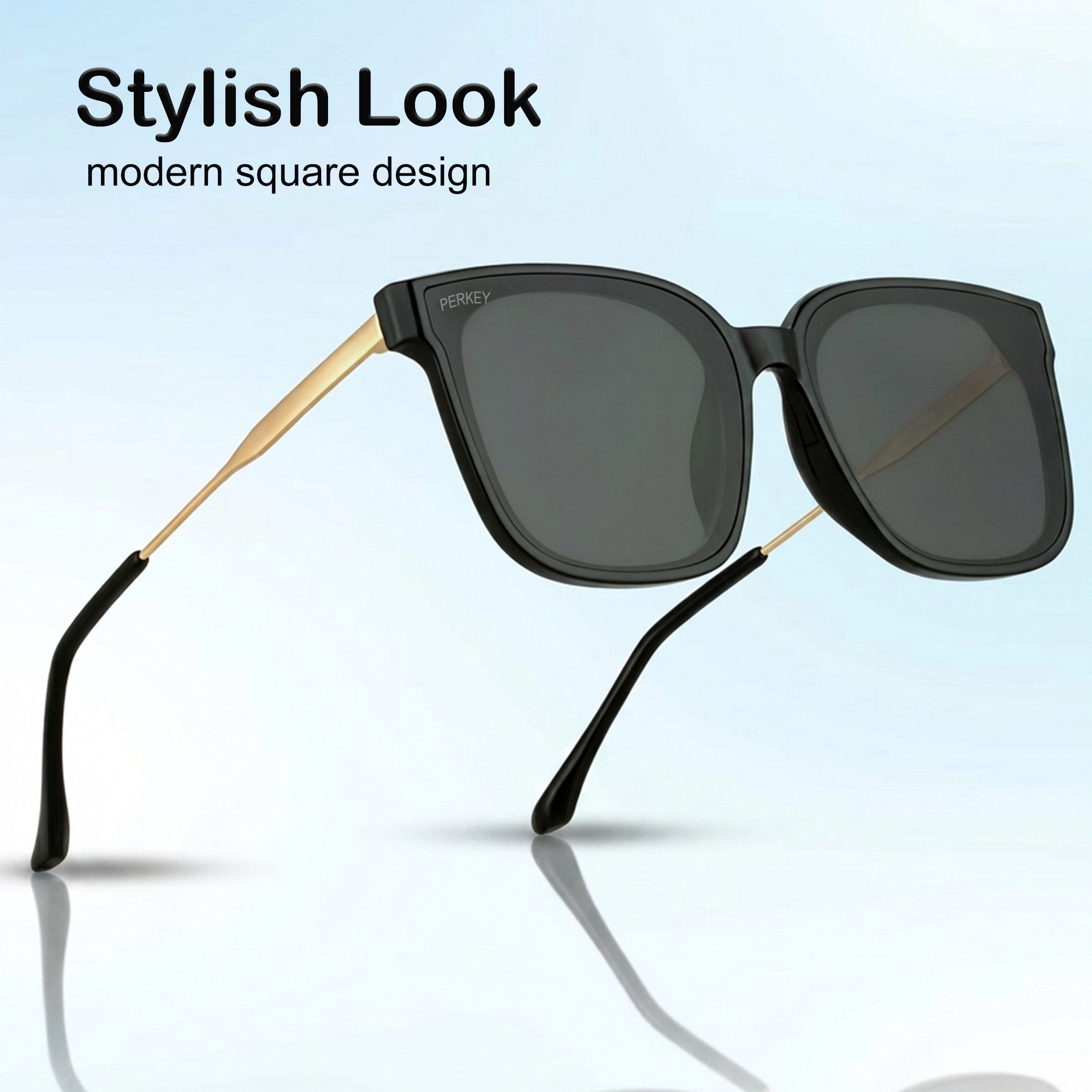 PERKEY Square-Oversized Black UV Protected Sunglasses Men Women - PRKY0013-C1