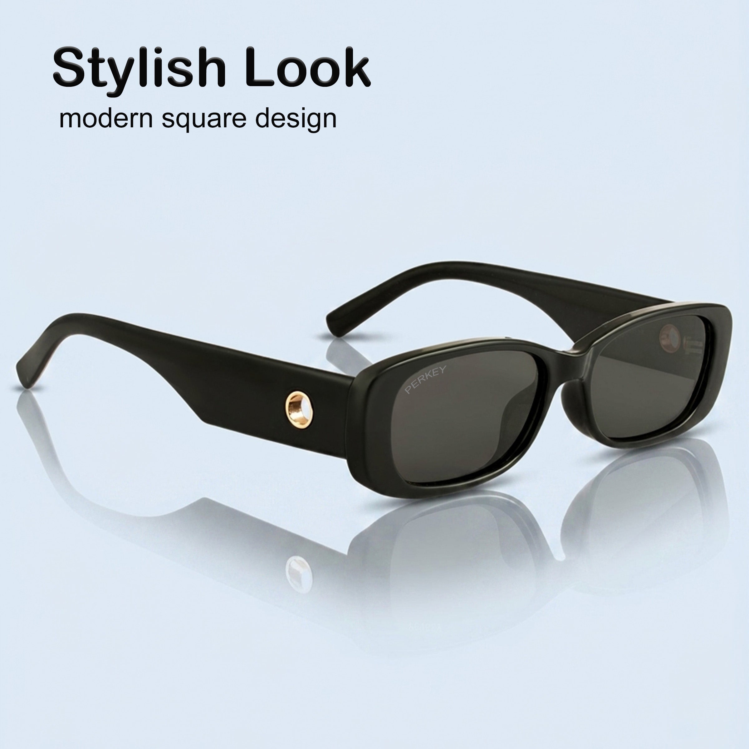 PERKEY Rectangle Black UV Protected Polarized Cooling Sunglasses Men Women - PRKY006-C1