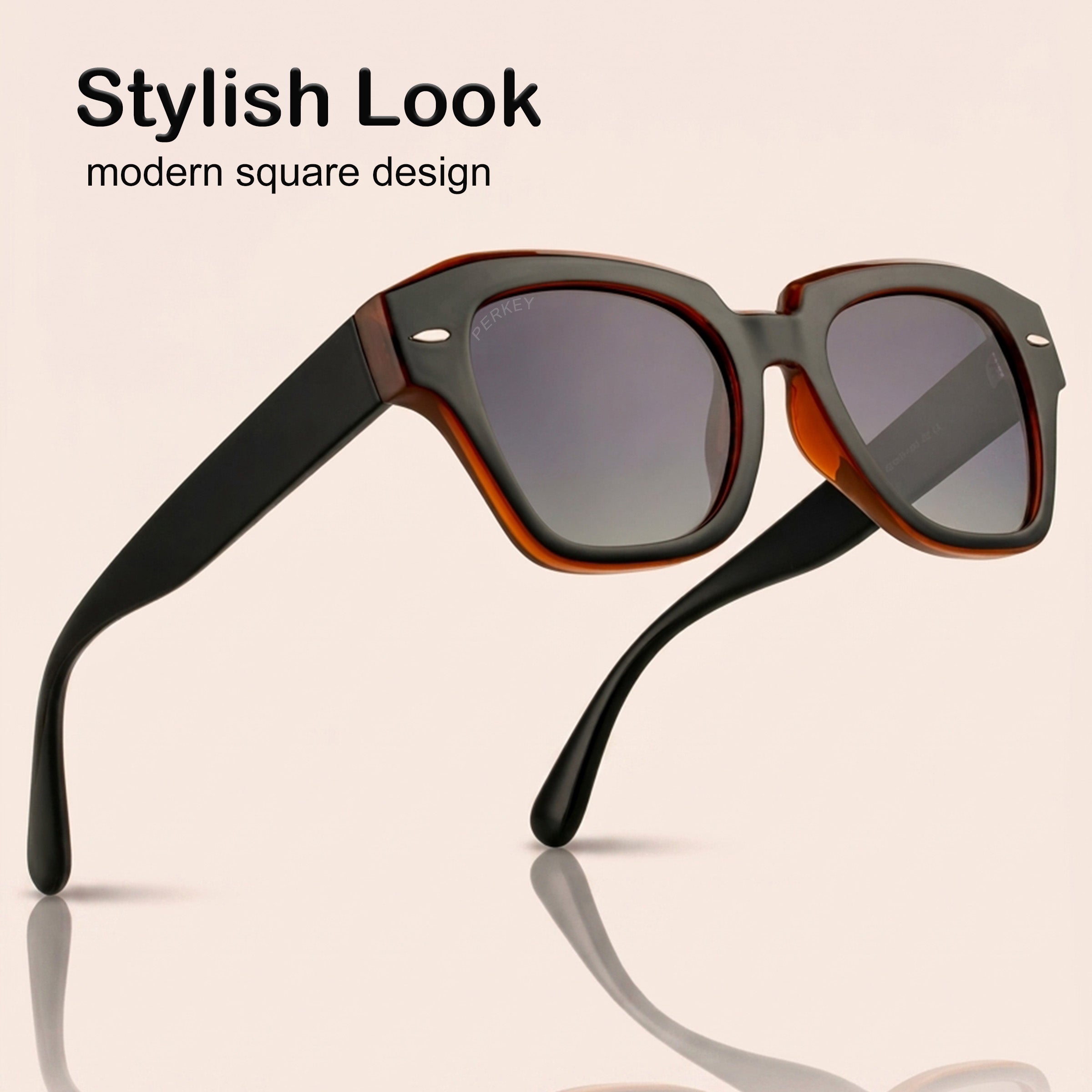 PERKEY Square Black UV Protected Polarized Sunglasses Men Women - PRKY004-C4