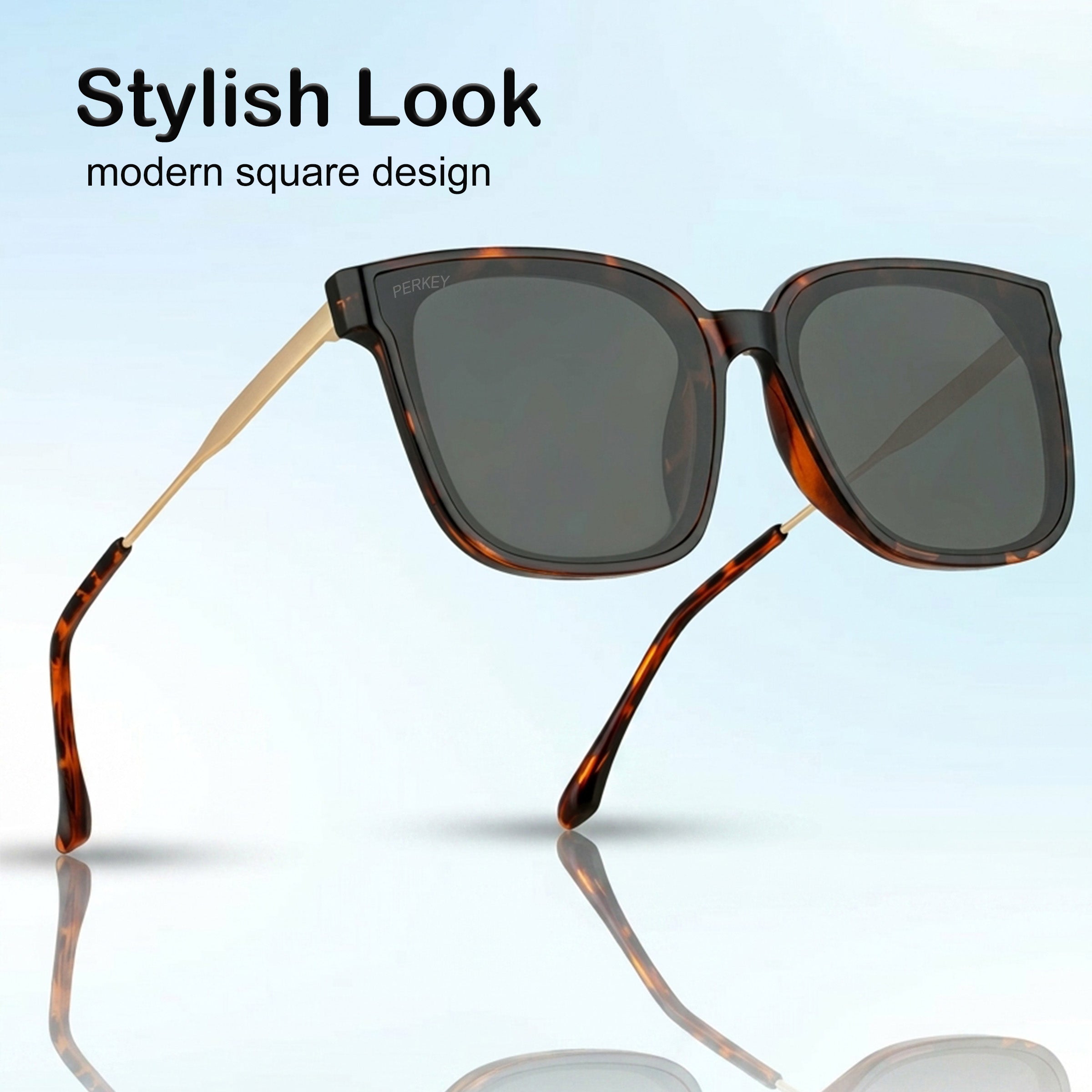 PERKEY Square-Oversized Black UV Protected Sunglasses Men Women - PRKY0013-C3