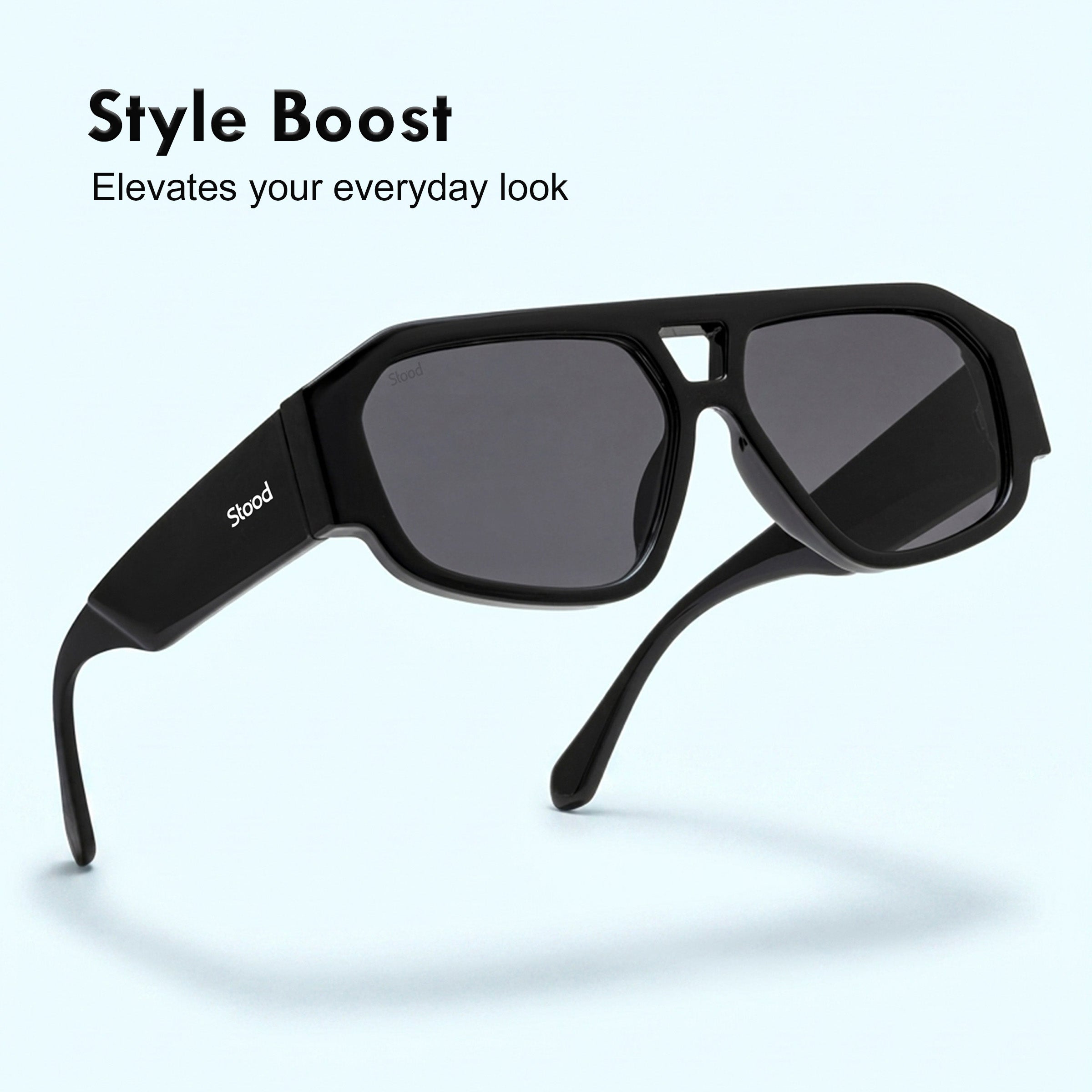 Stood Polygon UV Protected Black Sunglasses For Men & Women - SG-STD0036-C1