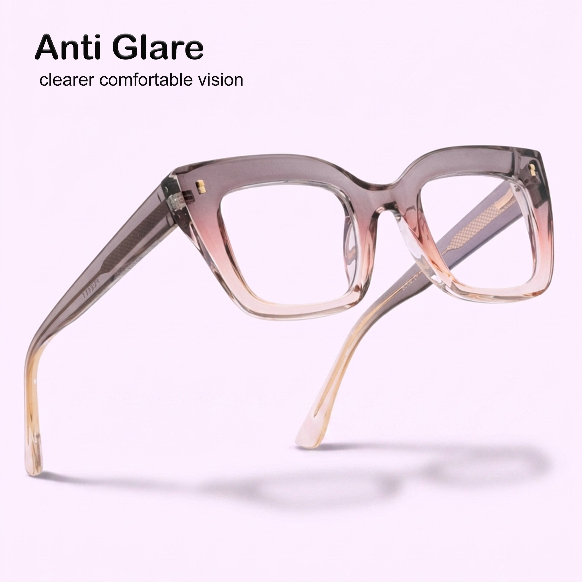 PERKEY Full Rim Retro Square Blue Light Cut & Antiglare Computer Eyeglasses For Women  - OPTL0016-C4