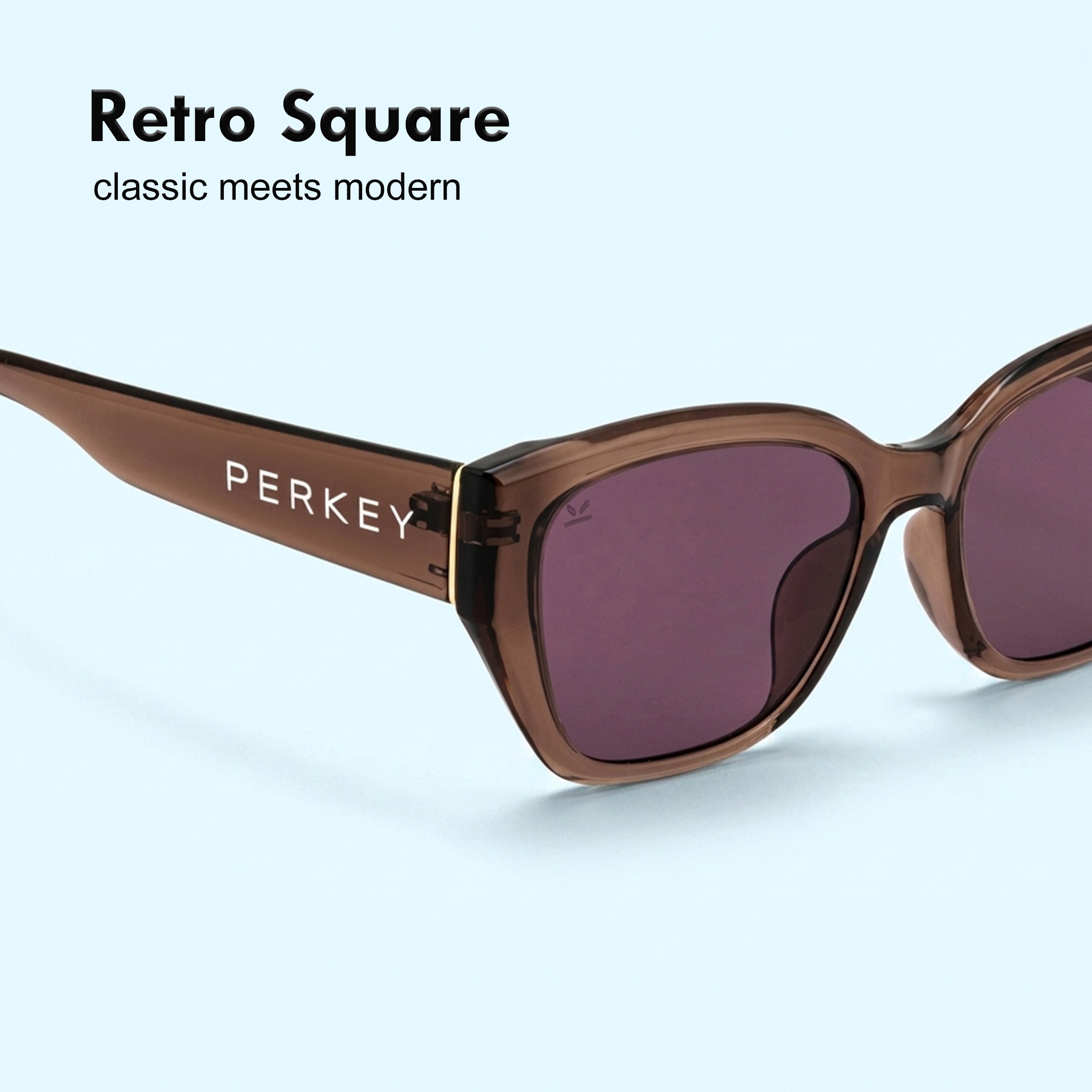 PERKEY UV Protection Retro Square Brown Sunglasses for Men & Women – PRKY0023-C2