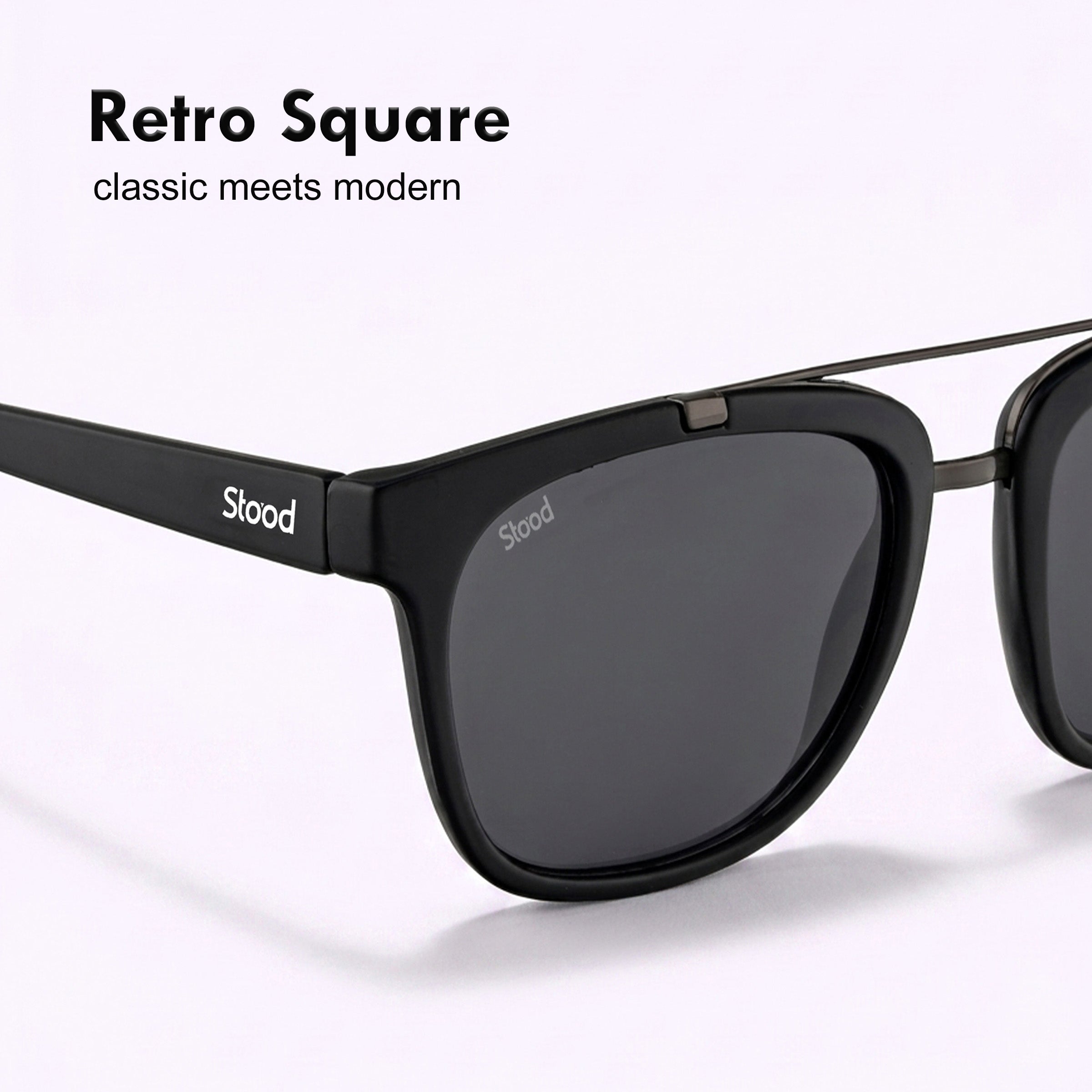 Stood Retro Square Black UV Protection Sunglasses For Men & Women Stylish – SG-STD0021-C1
