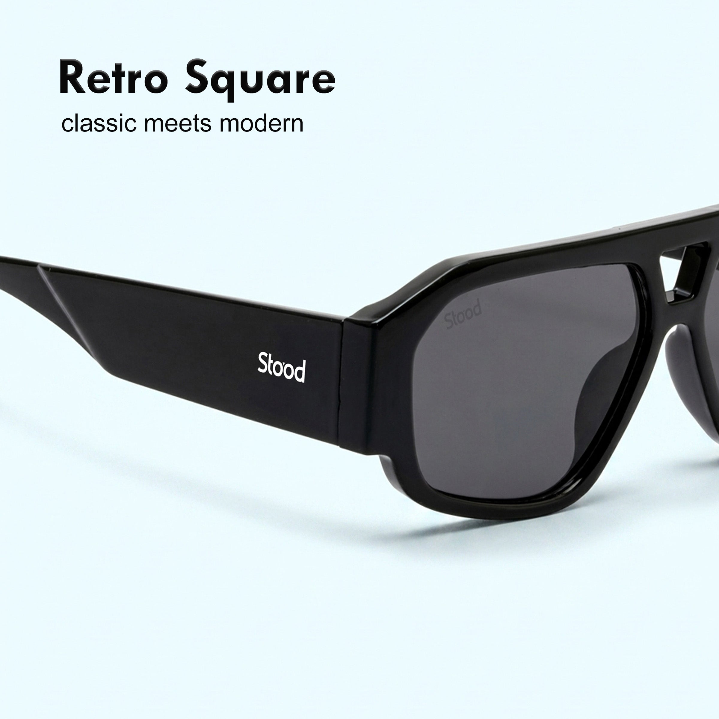 Stood Polygon UV Protected Black Sunglasses For Men & Women - SG-STD0036-C1